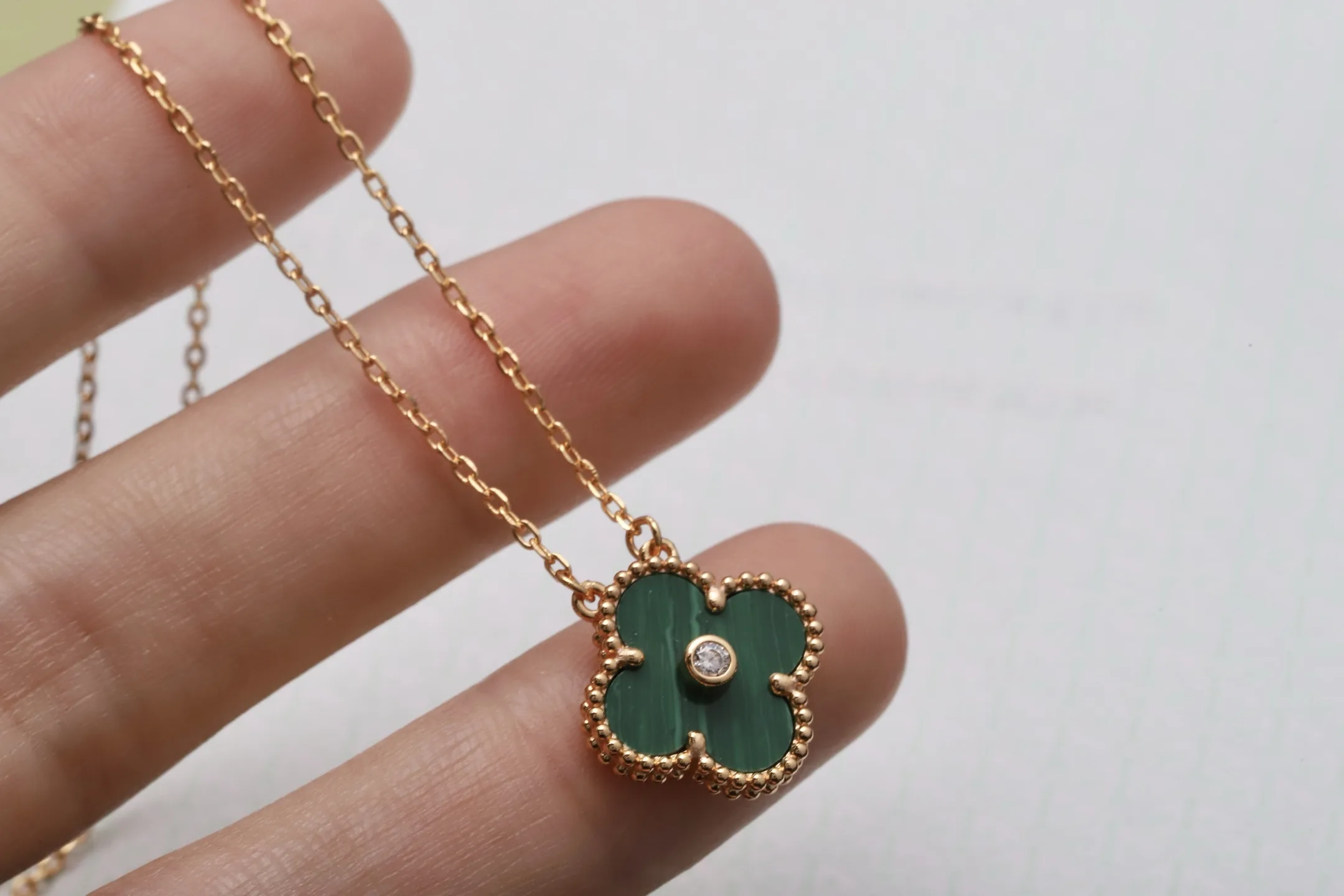 Vintage Alhambra Malachite and Diamond Pendant Necklace D15017313 — view 4