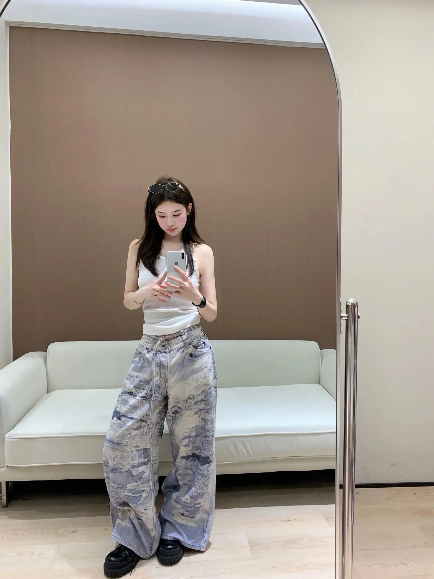 3D Chain-Print Straight-Leg Jeans D14011453 — view 3