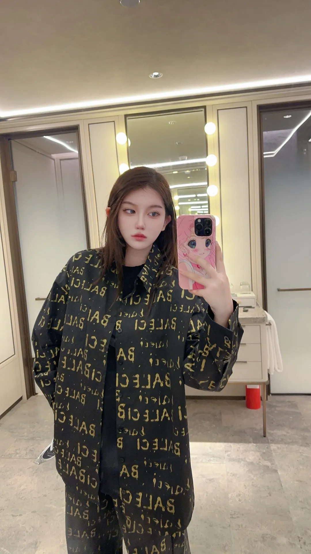 Logo-Print Oversized Button-Down Shirt D14011424