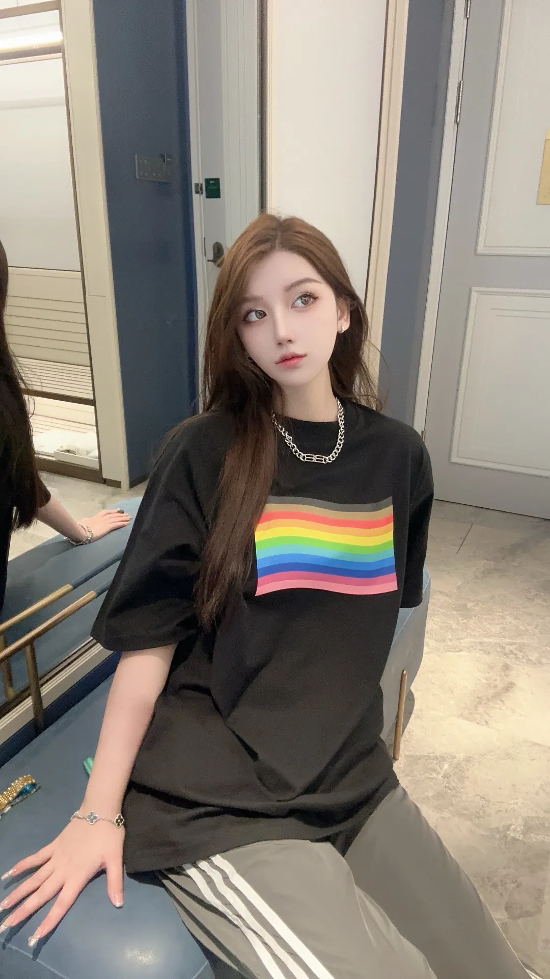 Rainbow Flag Print Oversized T-Shirt D14011427 — view 2