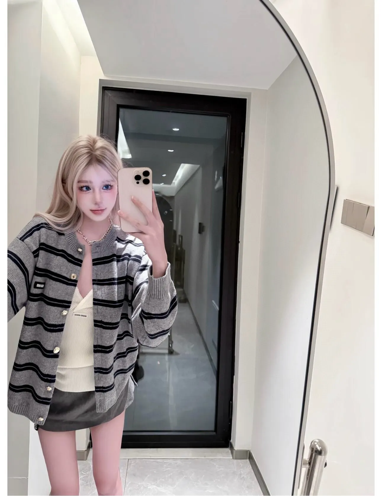 Striped Knit Button-Up Cardigan D19011446 — view 2