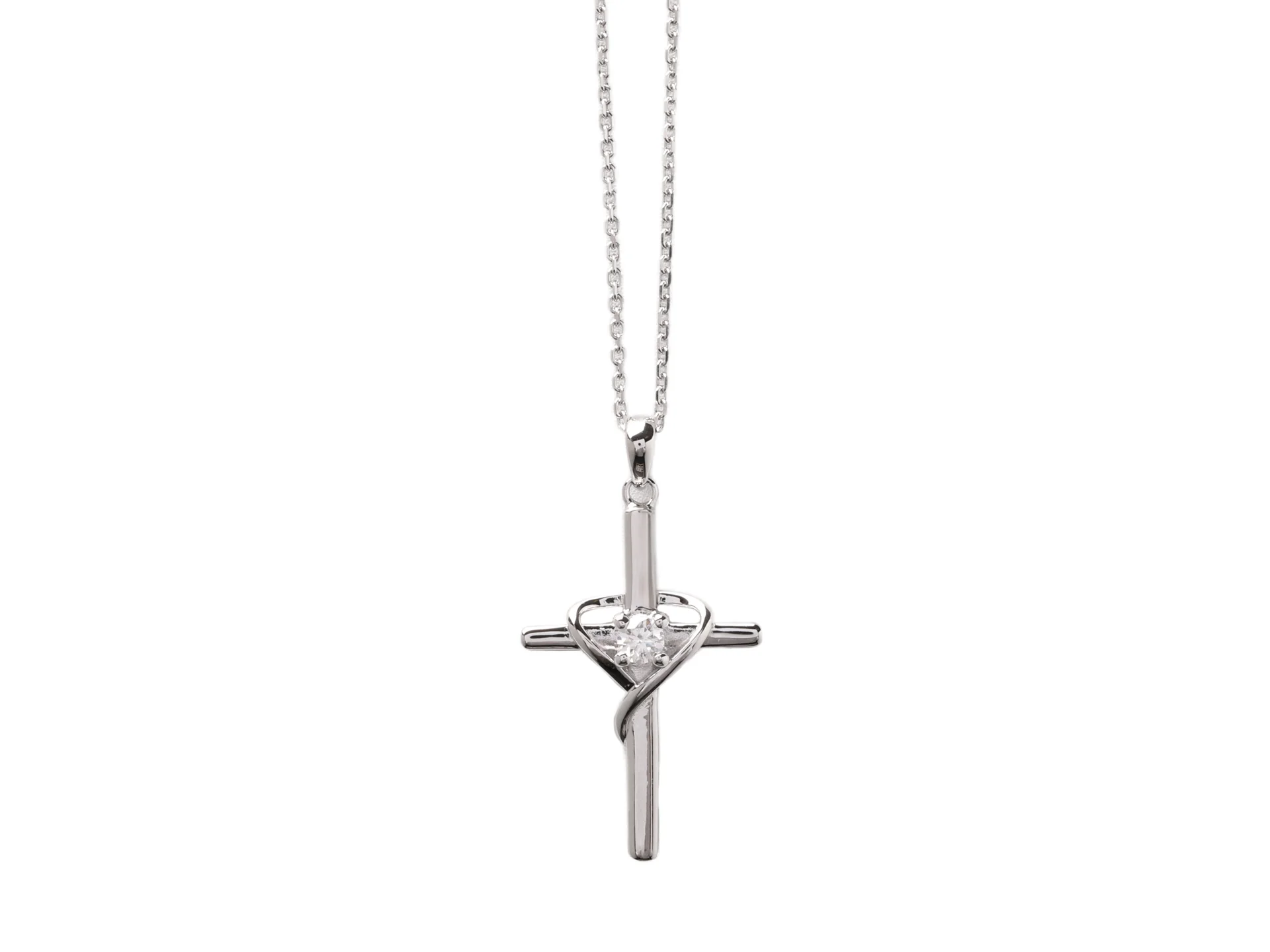Moissanite Cross Pendant Necklace (Sterling Silver) D19516897