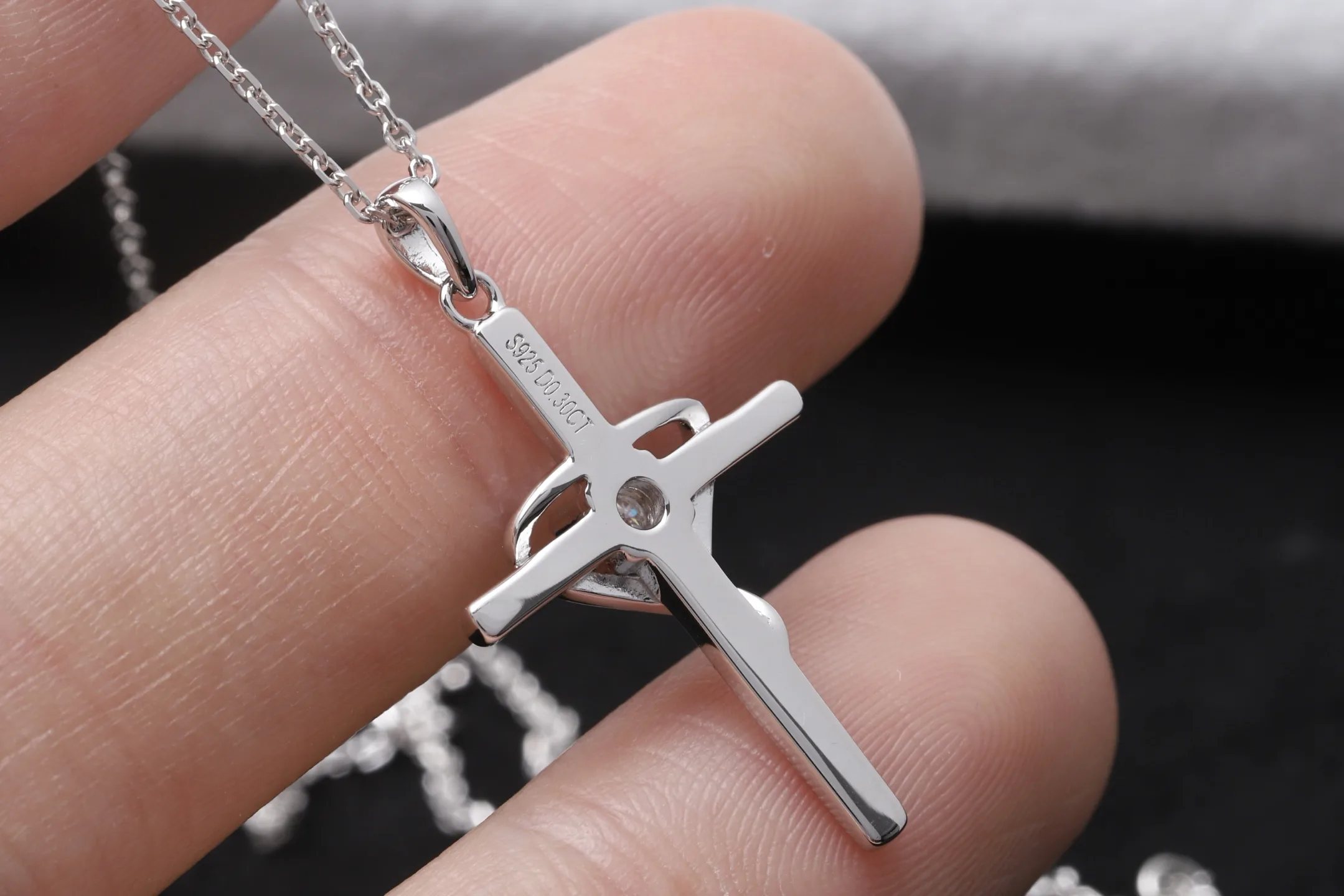 Moissanite Cross Pendant Necklace (Sterling Silver) D19516897 — view 4