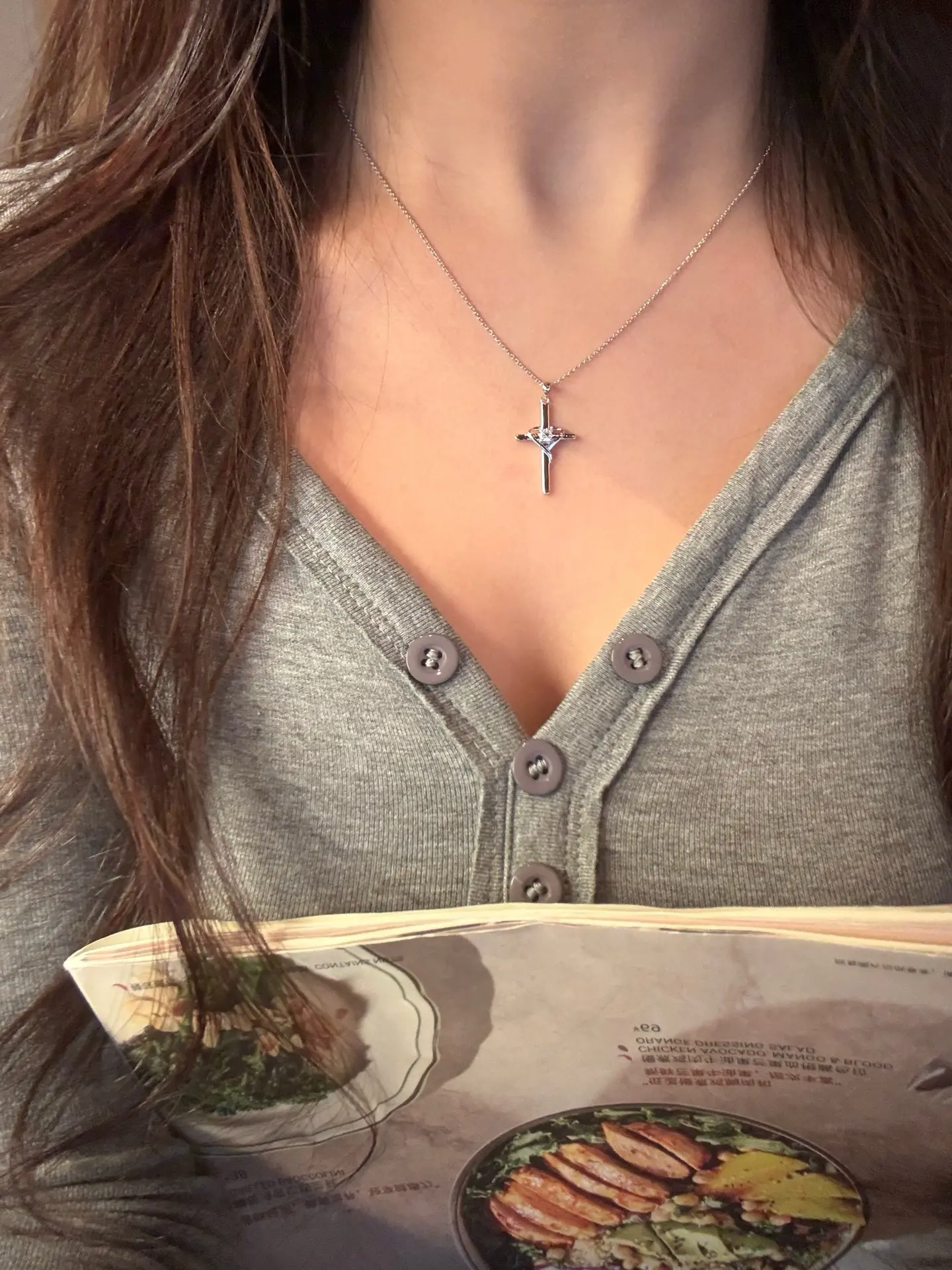Moissanite Cross Pendant Necklace (Sterling Silver) D19516897 — view 9