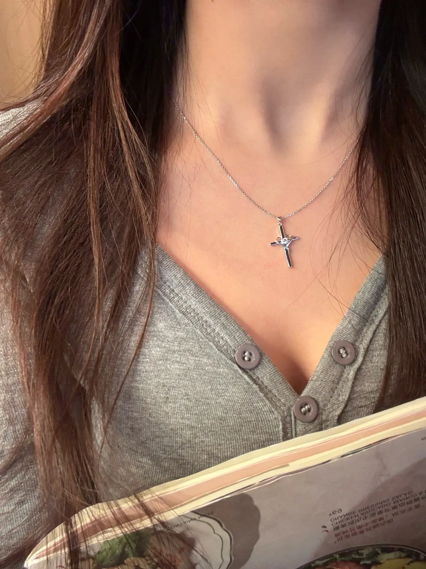 Moissanite Cross Pendant Necklace (Sterling Silver) D19516897 — view 10