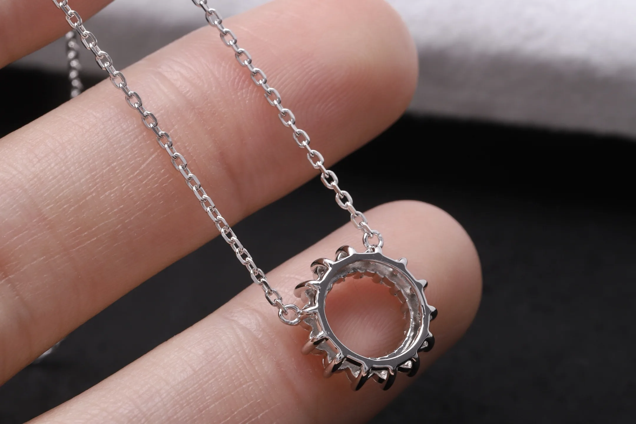 Sunburst Halo Pendant Necklace (Sterling Silver) D21516923 — view 4