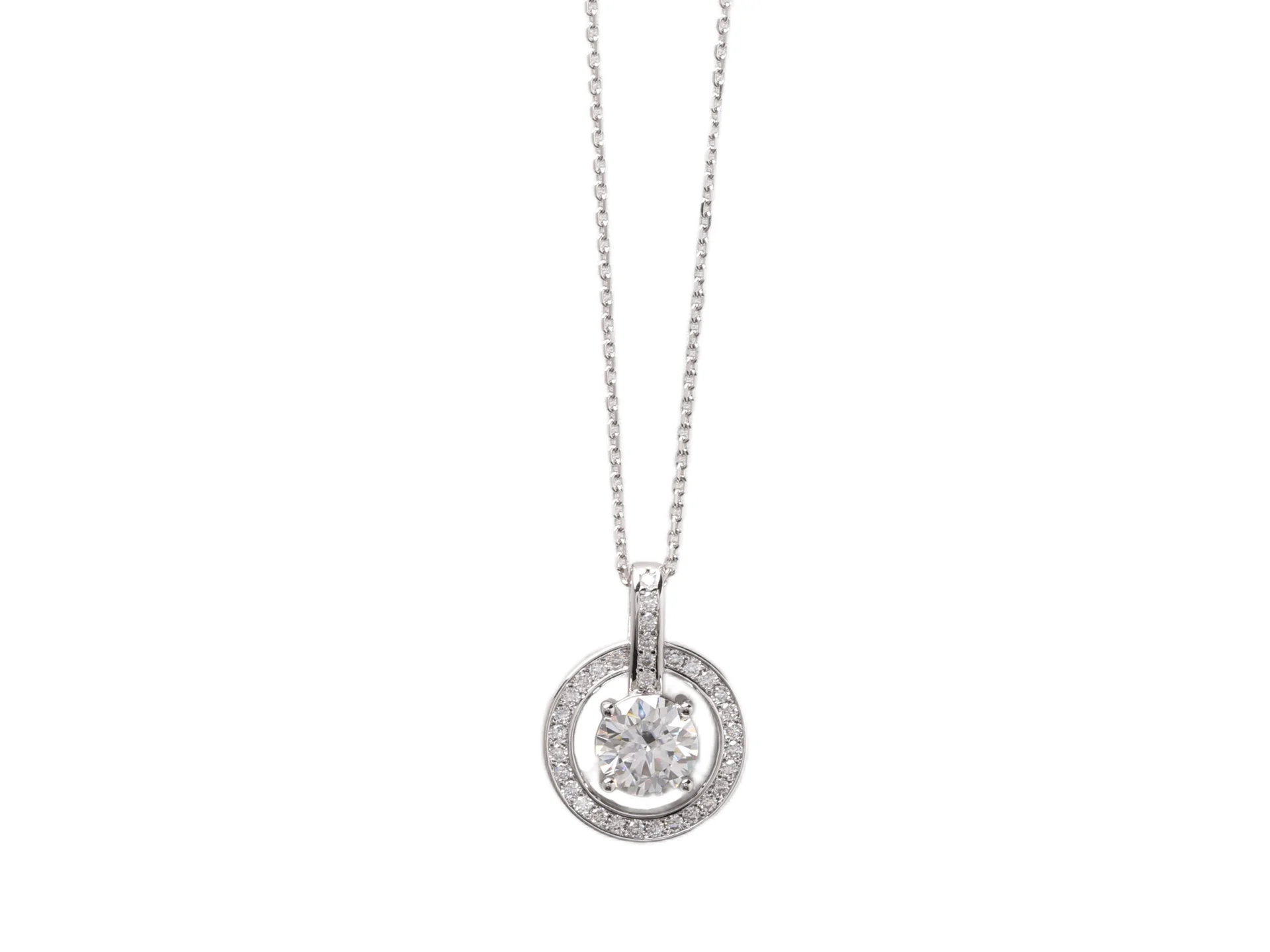 Moissanite Halo Pendant Necklace (Sterling Silver) D25516902