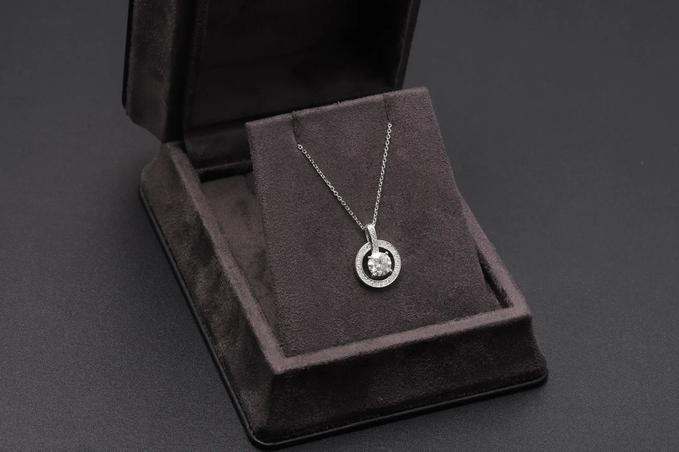 Moissanite Halo Pendant Necklace (Sterling Silver) D25516902 — view 2
