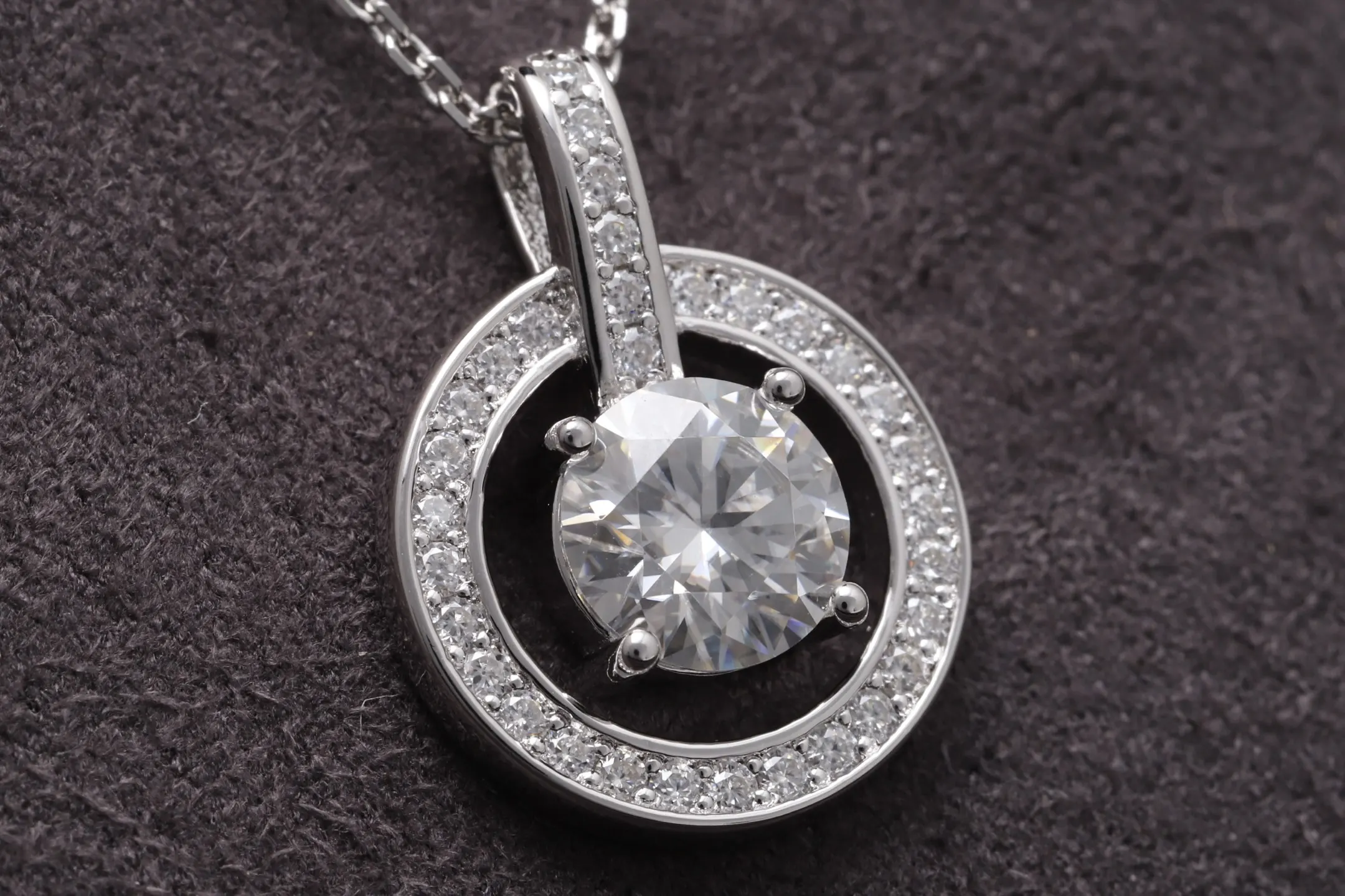 Moissanite Halo Pendant Necklace (Sterling Silver) D25516902 — view 3