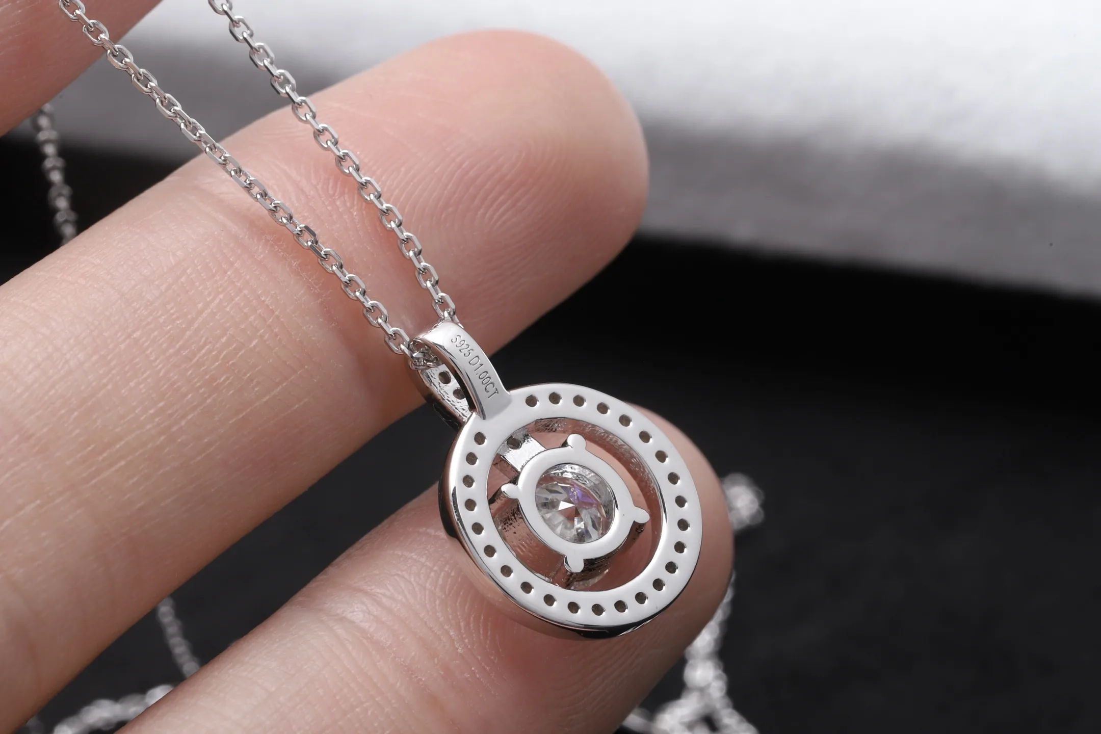 Moissanite Halo Pendant Necklace (Sterling Silver) D25516902 — view 5