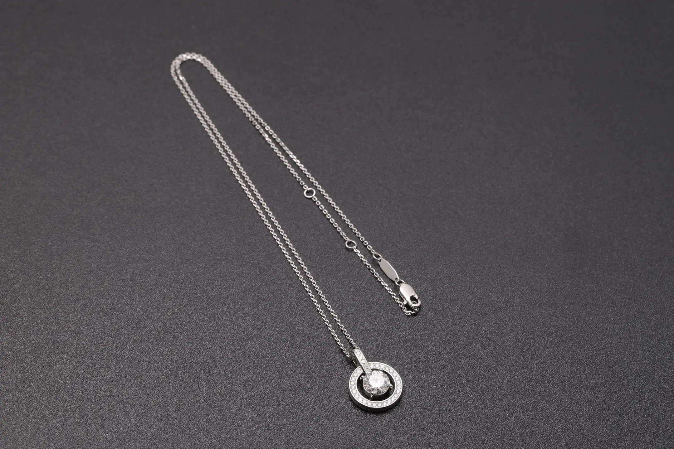 Moissanite Halo Pendant Necklace (Sterling Silver) D25516902 — view 8