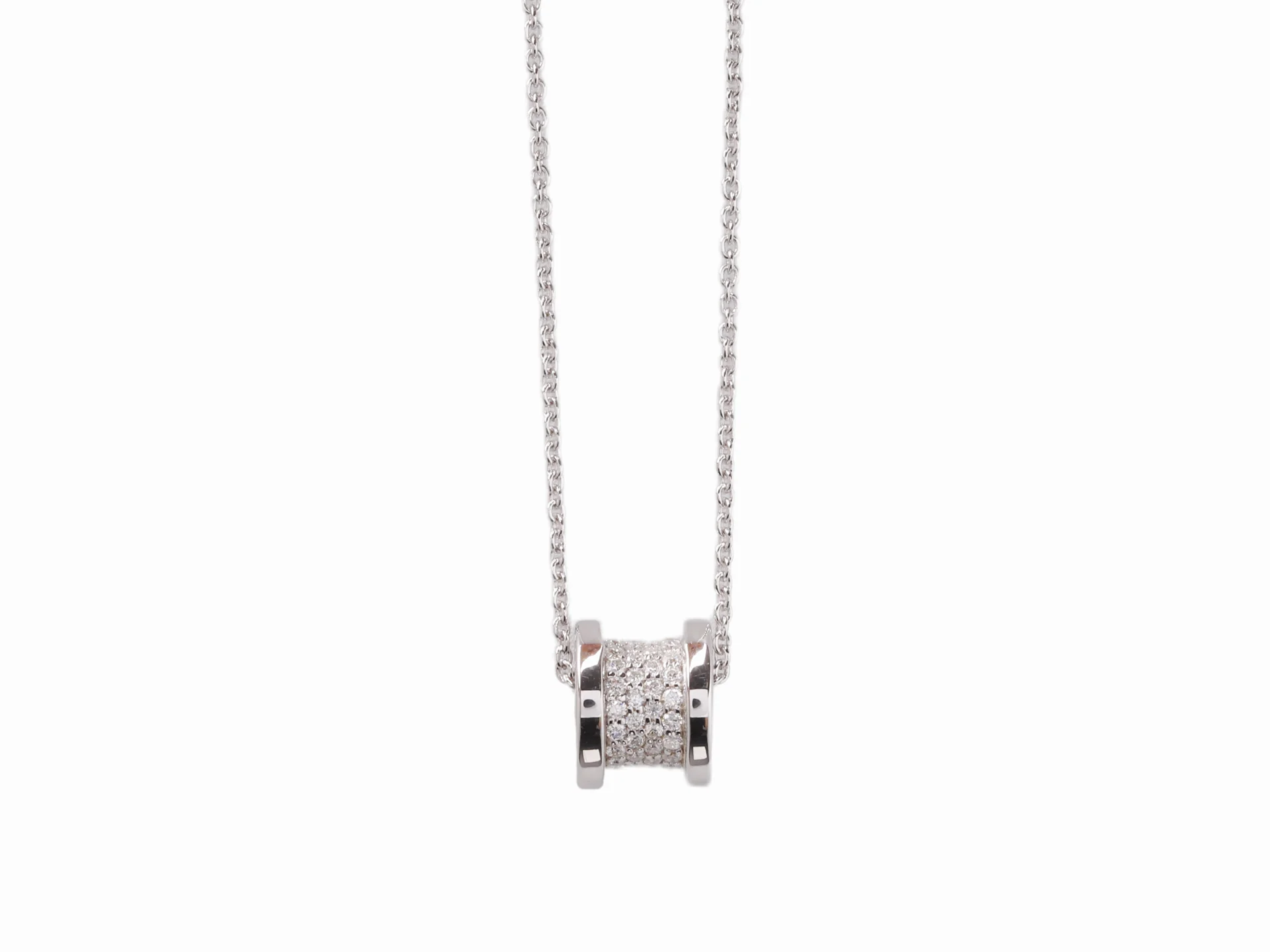 Cylindrical Pavé Moissanite Pendant Necklace (Sterling Silver) D29016926