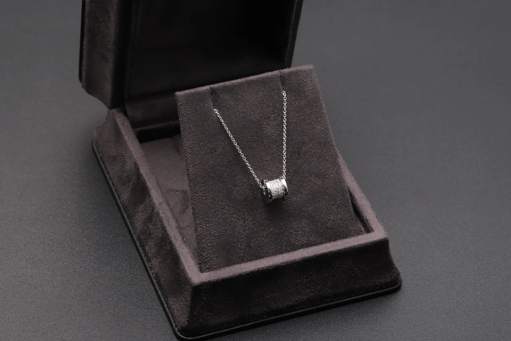 Cylindrical Pavé Moissanite Pendant Necklace (Sterling Silver) D29016926 — view 2