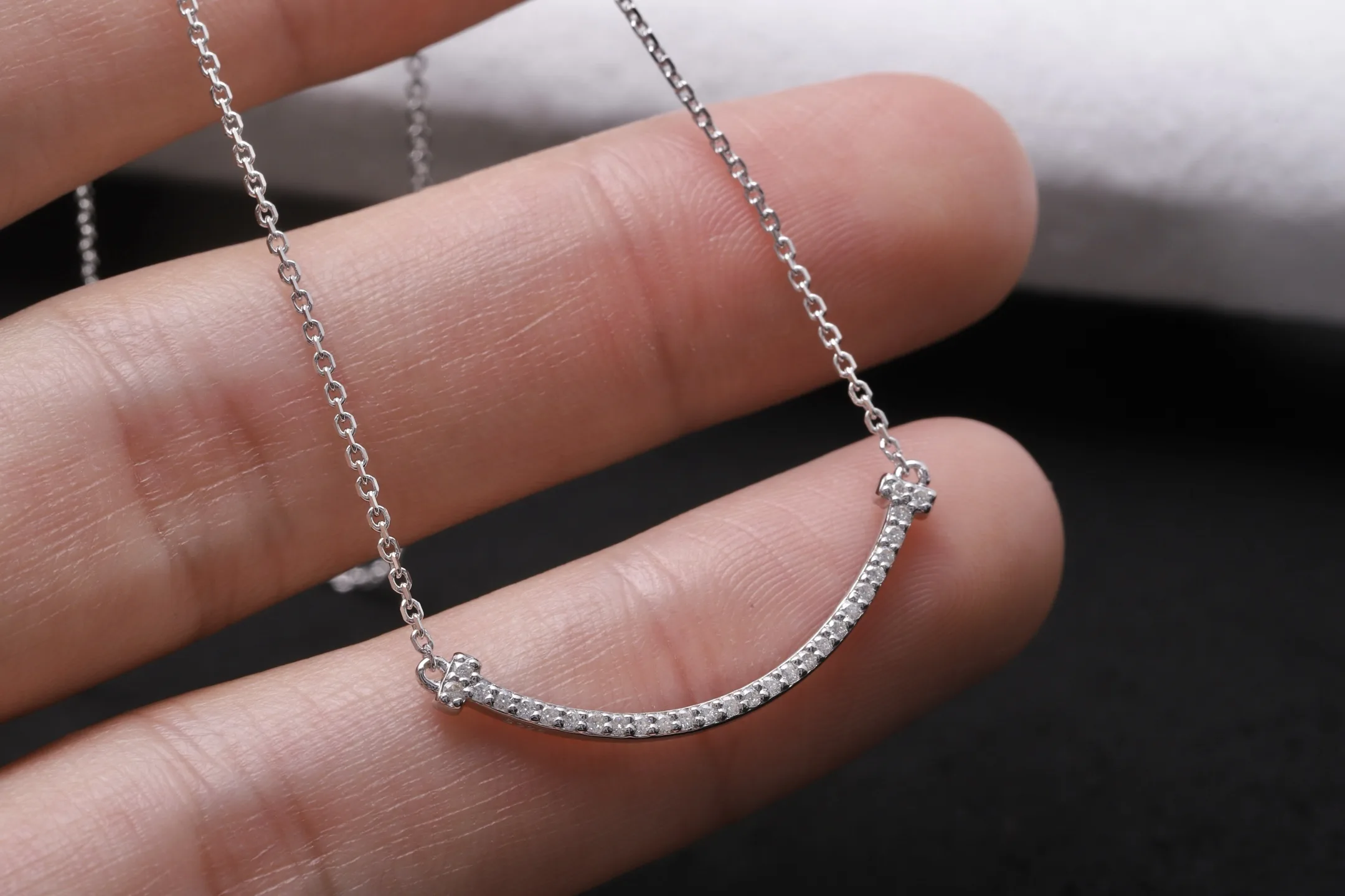 Smile Pavé Diamond Pendant Necklace (Sterling Silver) D18516925 — view 4