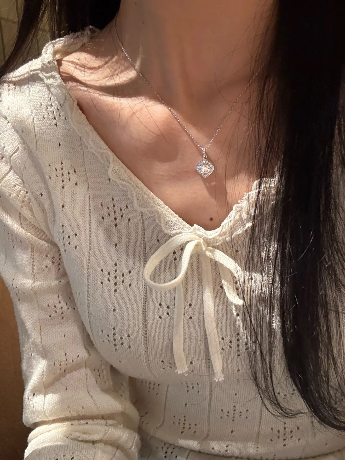 Moissanite Rhombus Pendant Necklace (Sterling Silver) D23516903 — view 9
