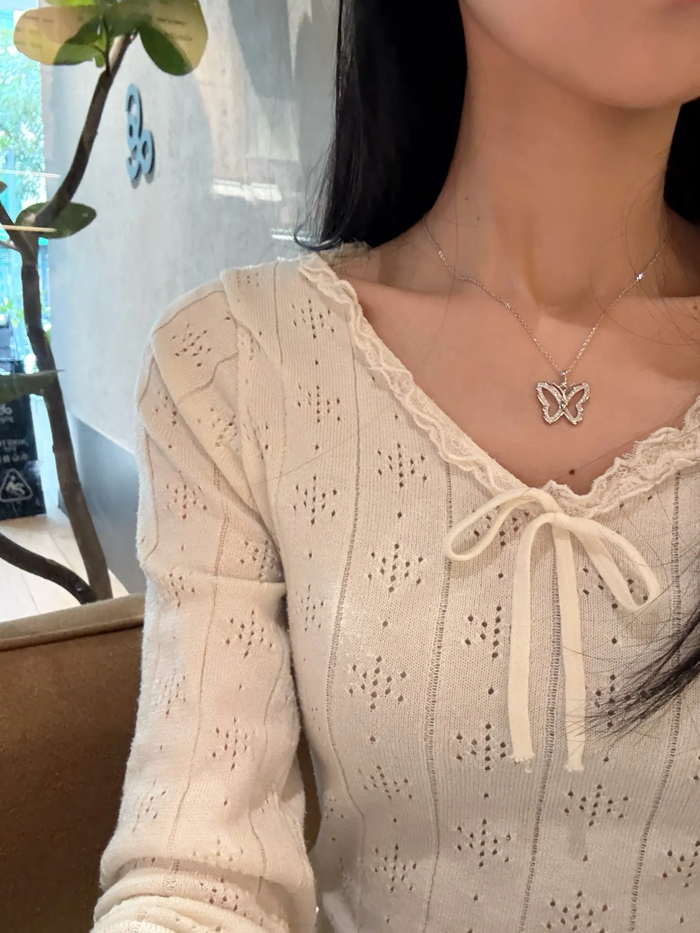 Butterfly Moissanite Pendant Necklace (Sterling Silver) D31516906 — view 9