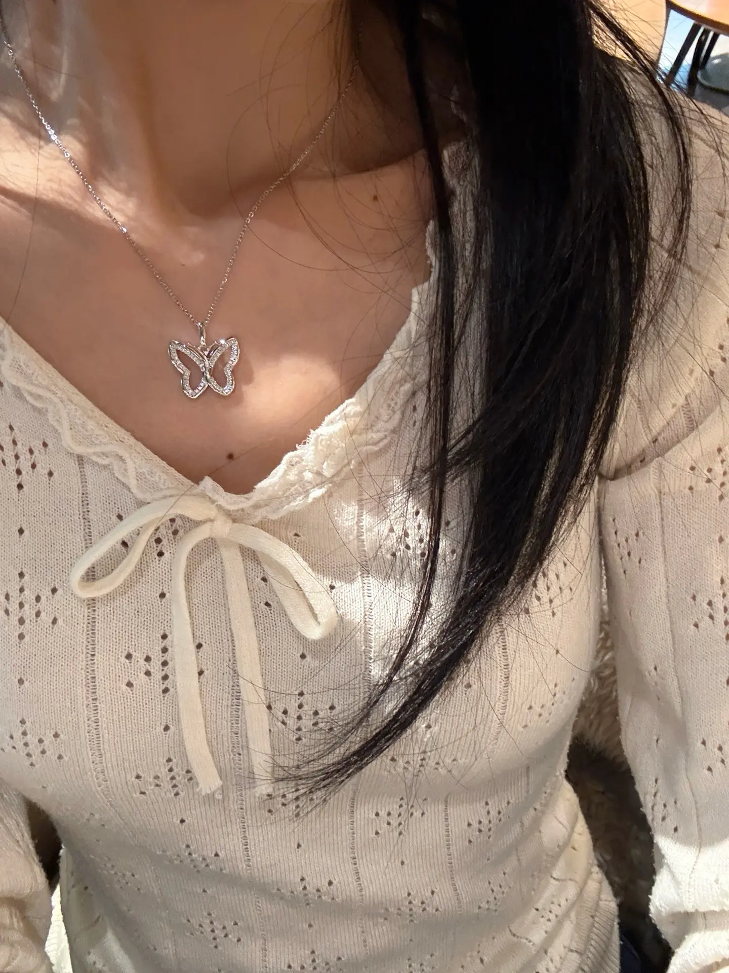 Butterfly Moissanite Pendant Necklace (Sterling Silver) D31516906 — view 10