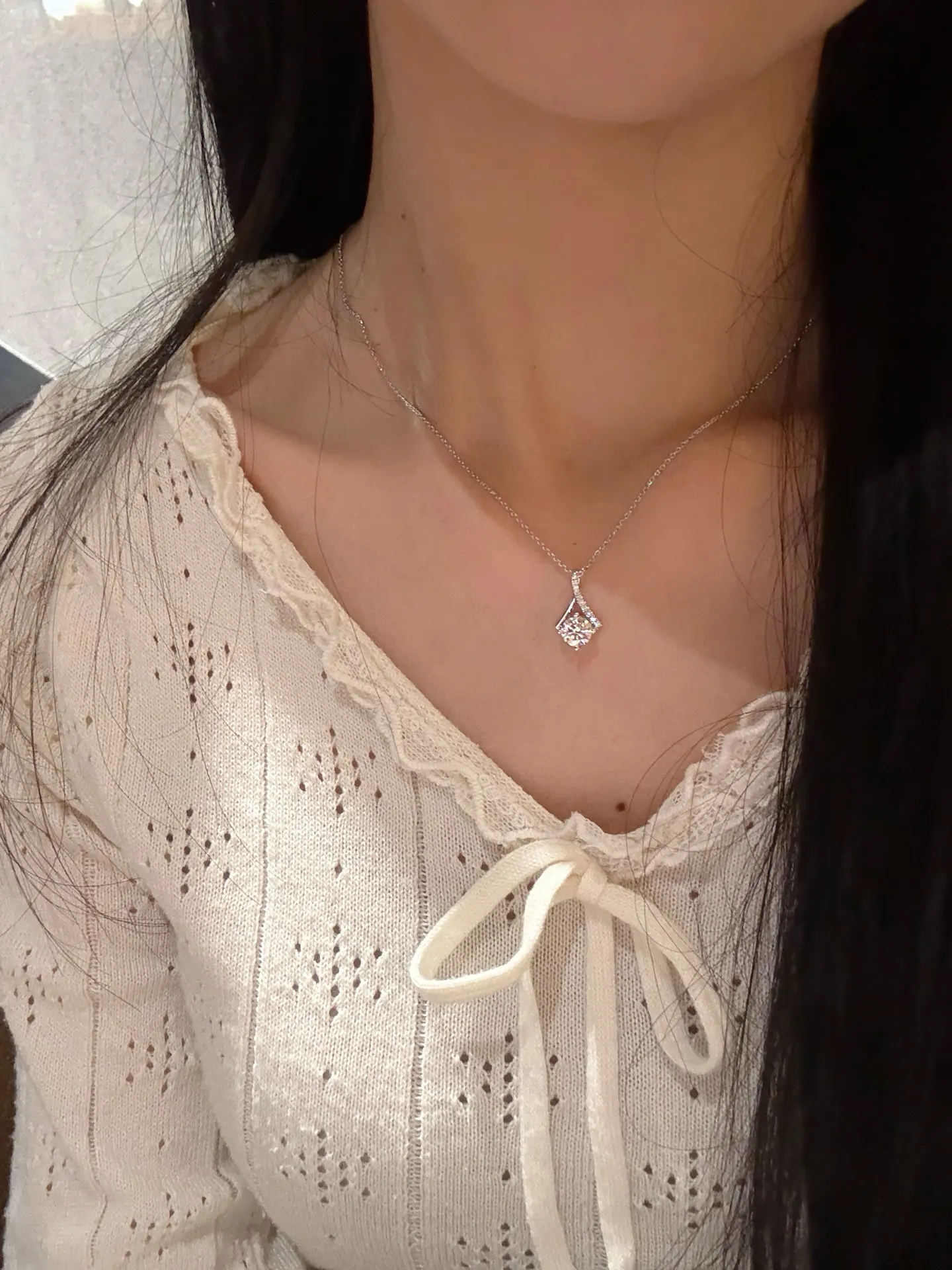 Moissanite Solitaire Pendant Necklace (Sterling Silver) D21016901 — view 9