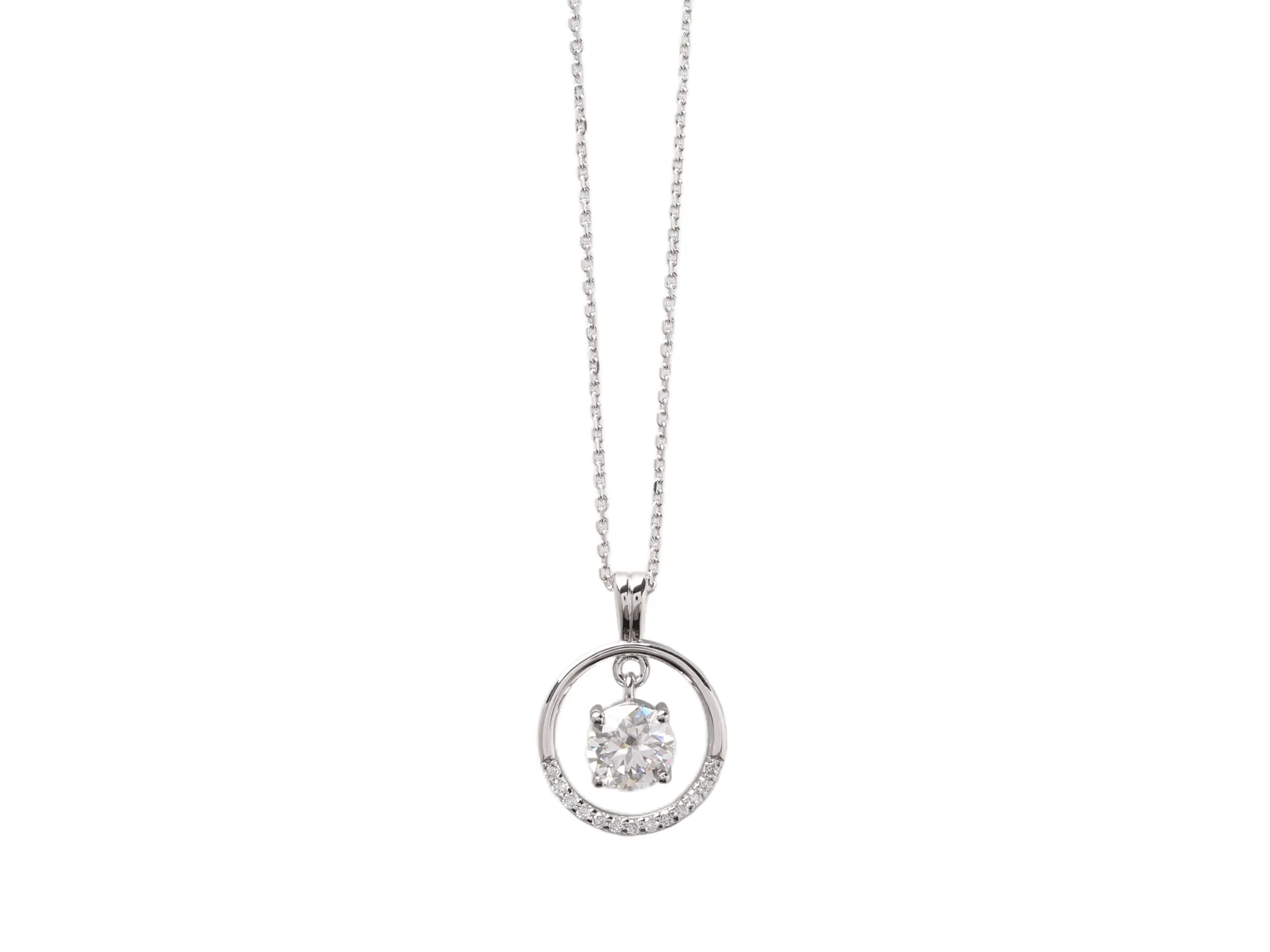 Cubic Zirconia Halo Pendant Necklace (Sterling Silver) D22516895