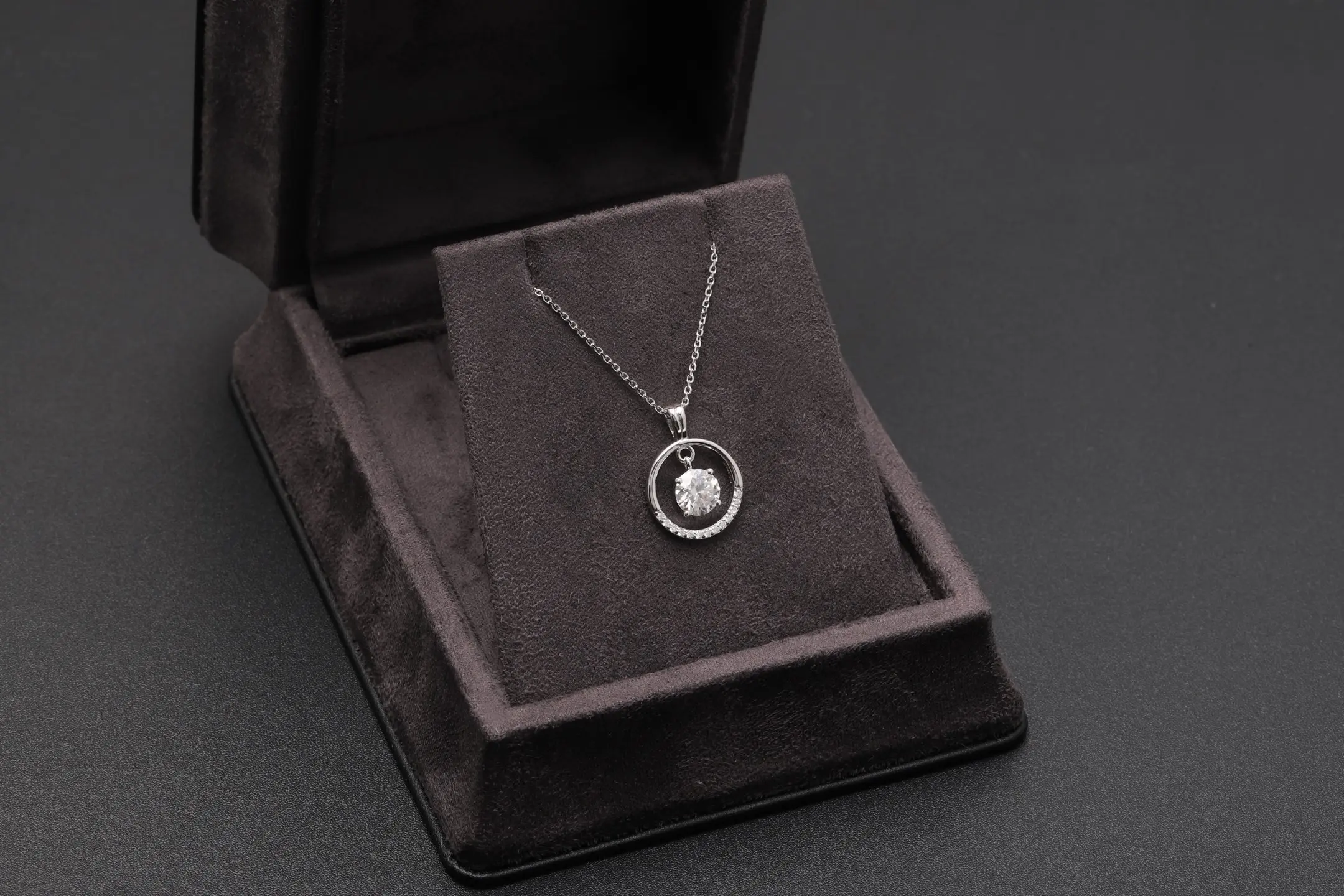 Cubic Zirconia Halo Pendant Necklace (Sterling Silver) D22516895 — view 2