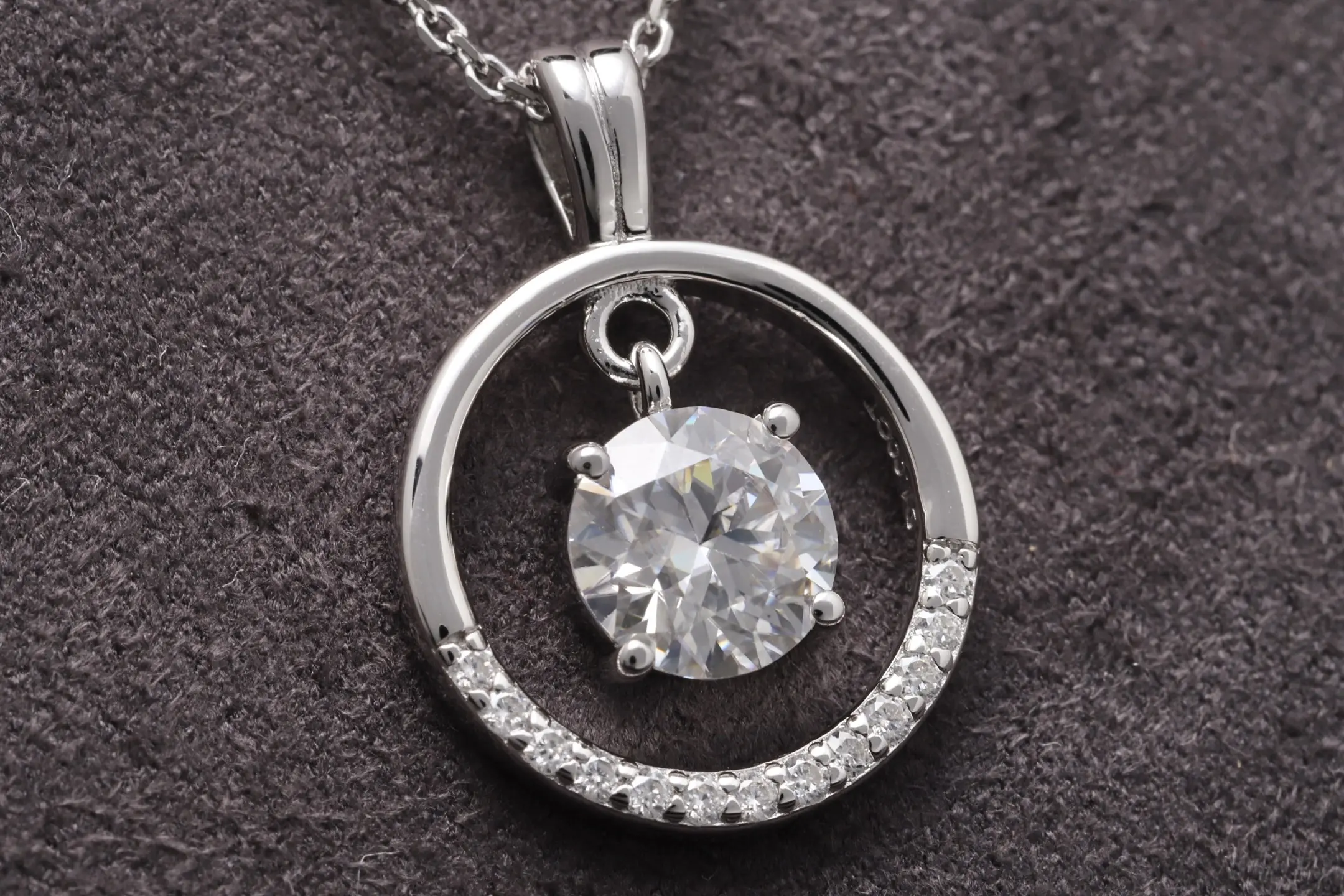 Cubic Zirconia Halo Pendant Necklace (Sterling Silver) D22516895 — view 3