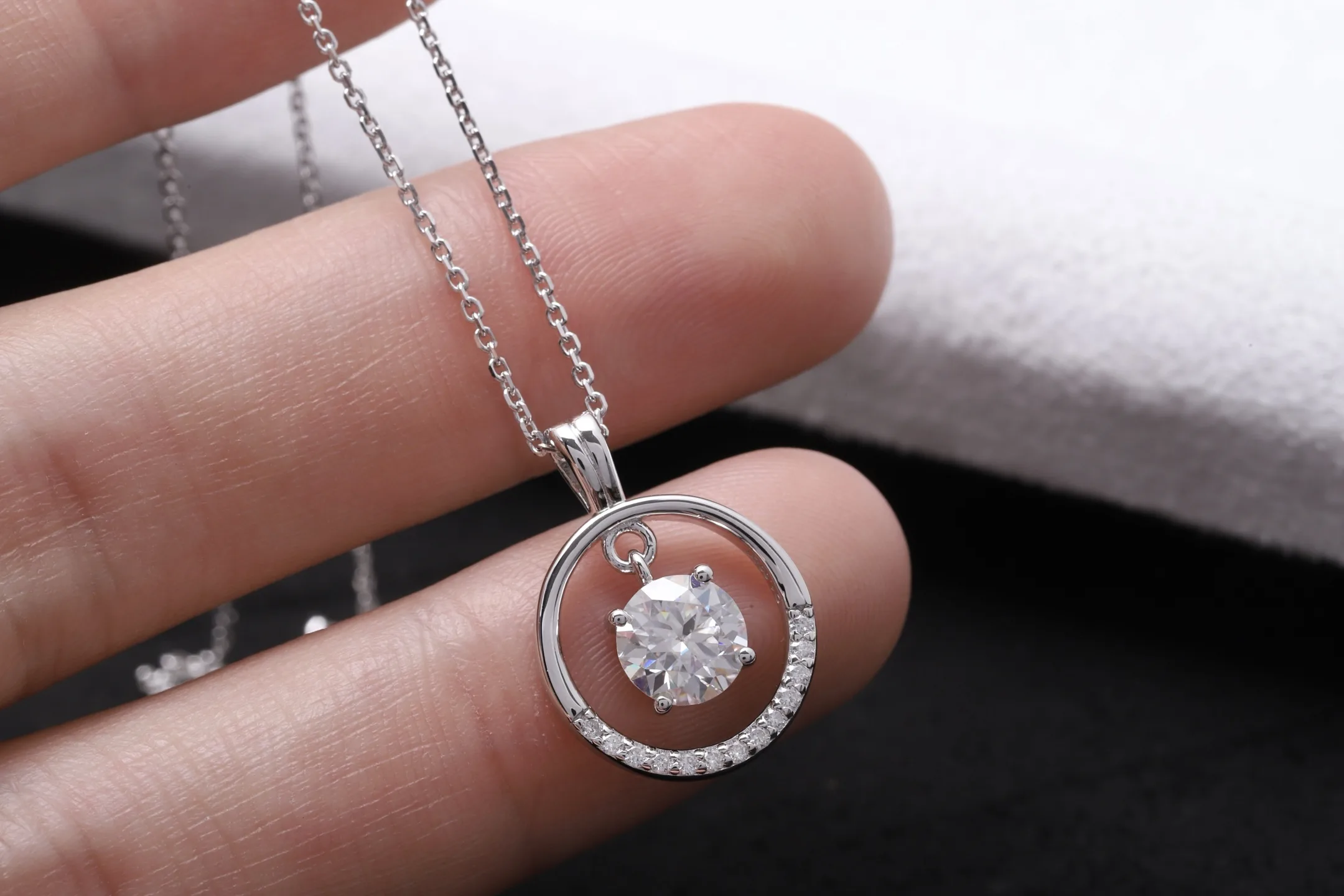 Cubic Zirconia Halo Pendant Necklace (Sterling Silver) D22516895 — view 4