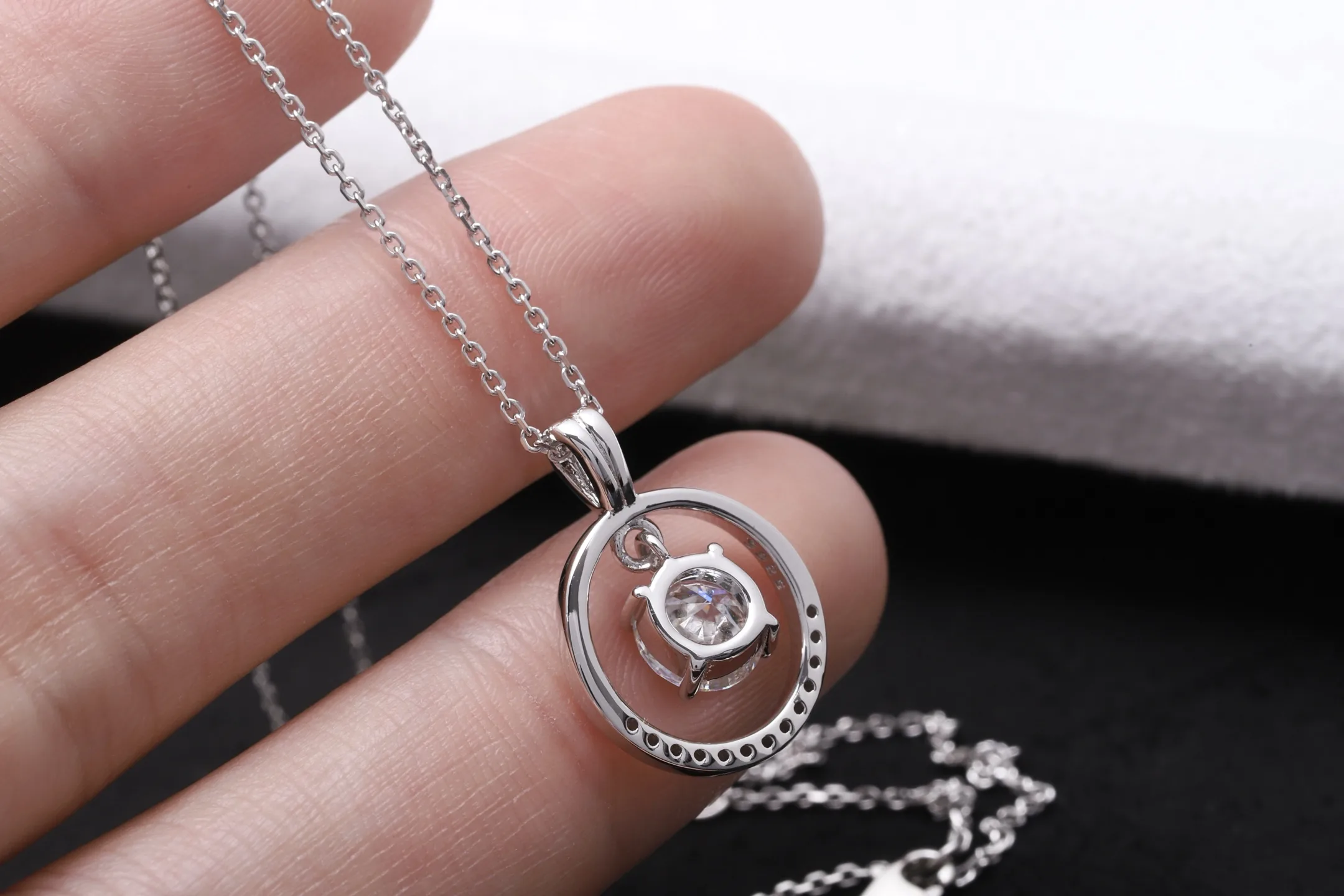Cubic Zirconia Halo Pendant Necklace (Sterling Silver) D22516895 — view 5