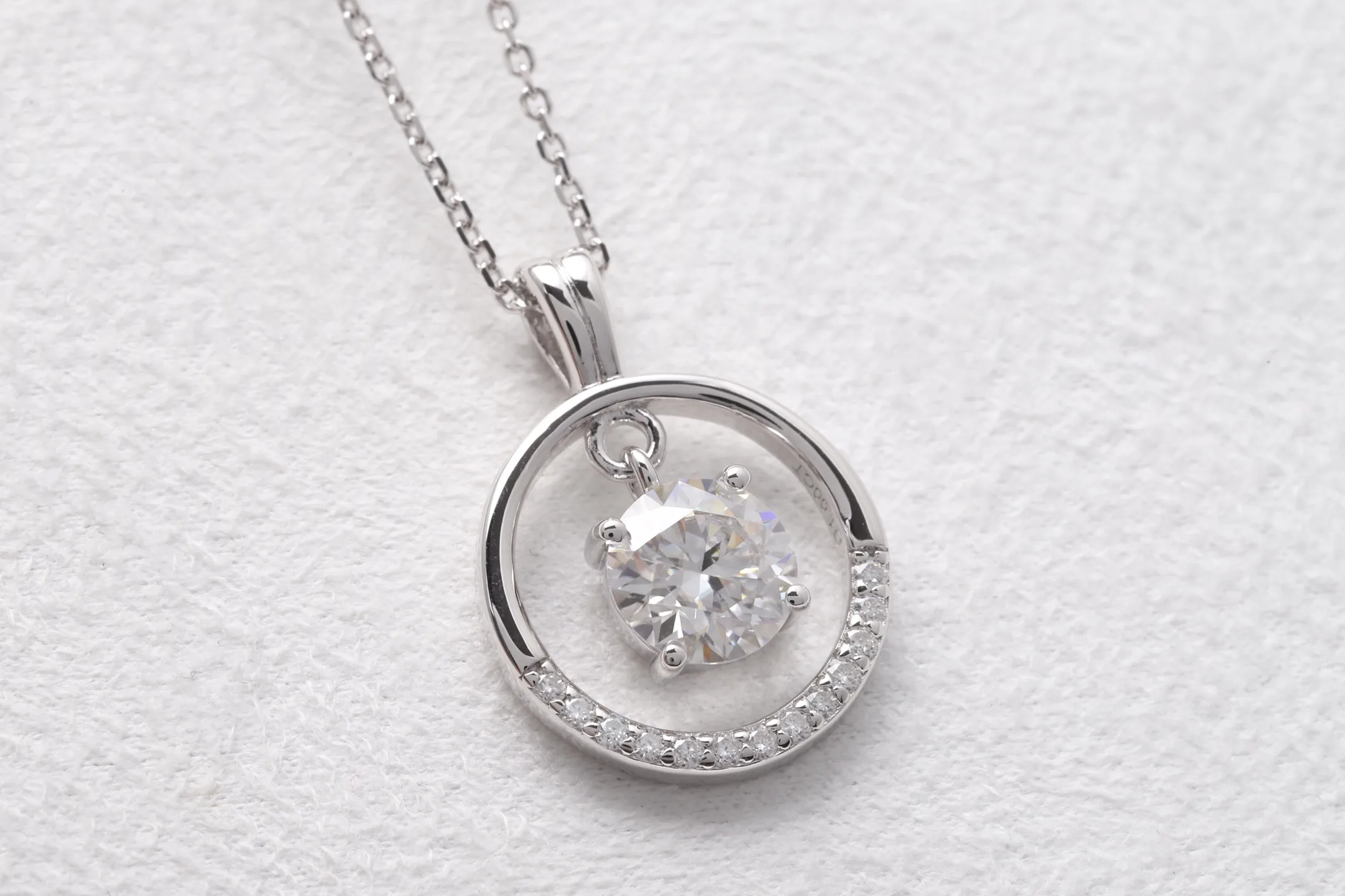 Cubic Zirconia Halo Pendant Necklace (Sterling Silver) D22516895 — view 7