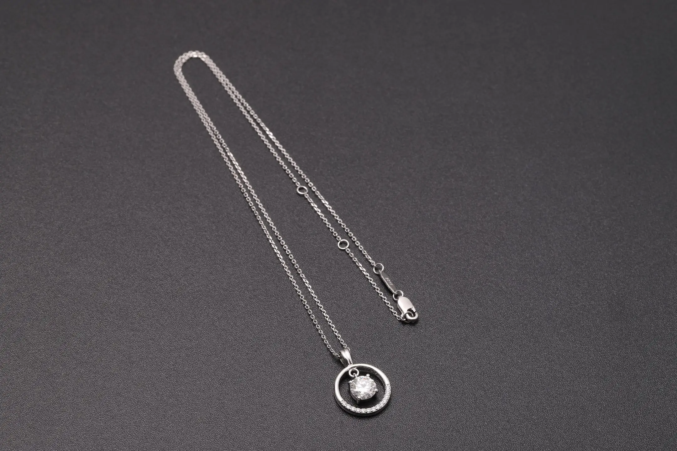 Cubic Zirconia Halo Pendant Necklace (Sterling Silver) D22516895 — view 8