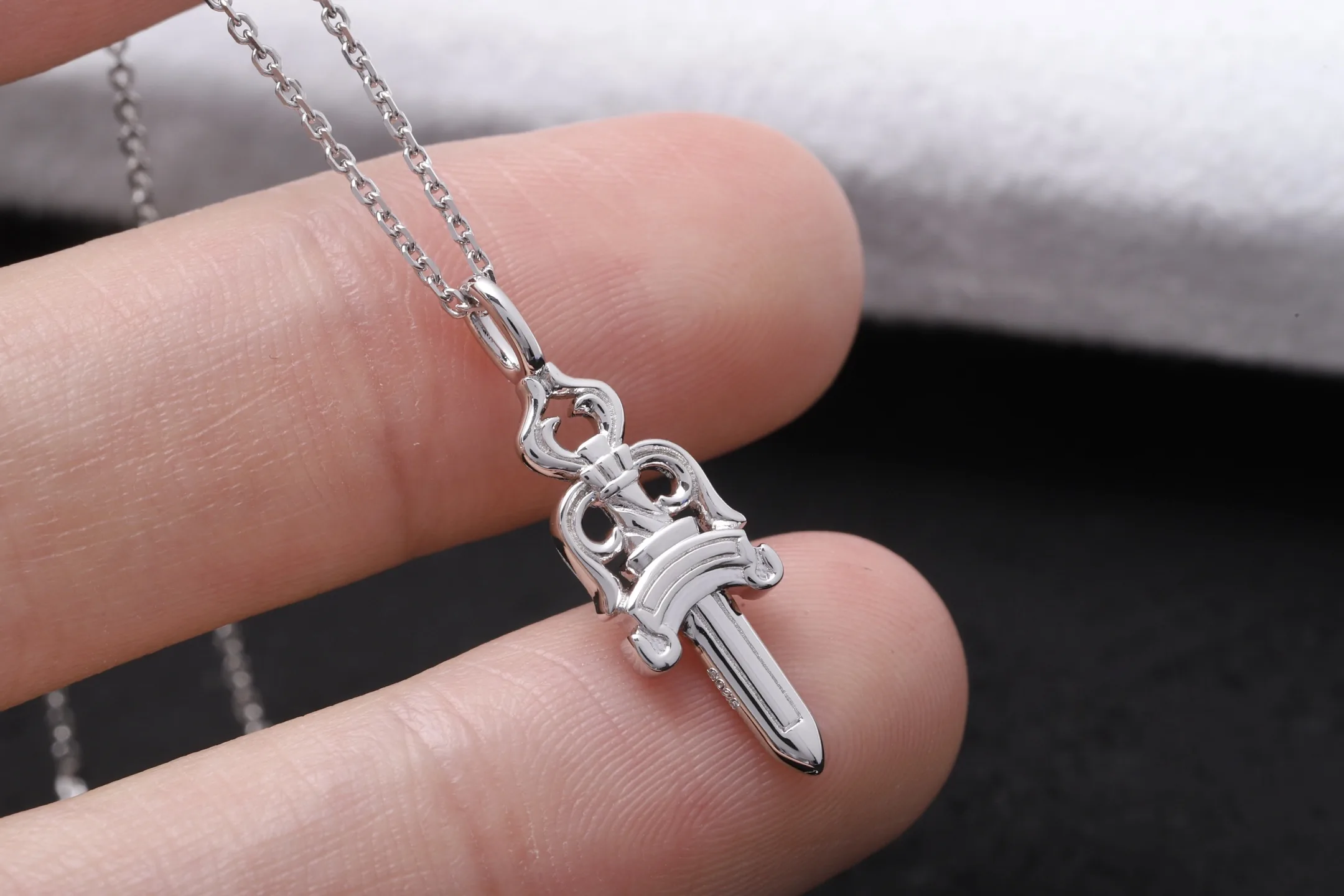 Dagger and Crown Pendant Necklace (Sterling Silver) D18016870 — view 4