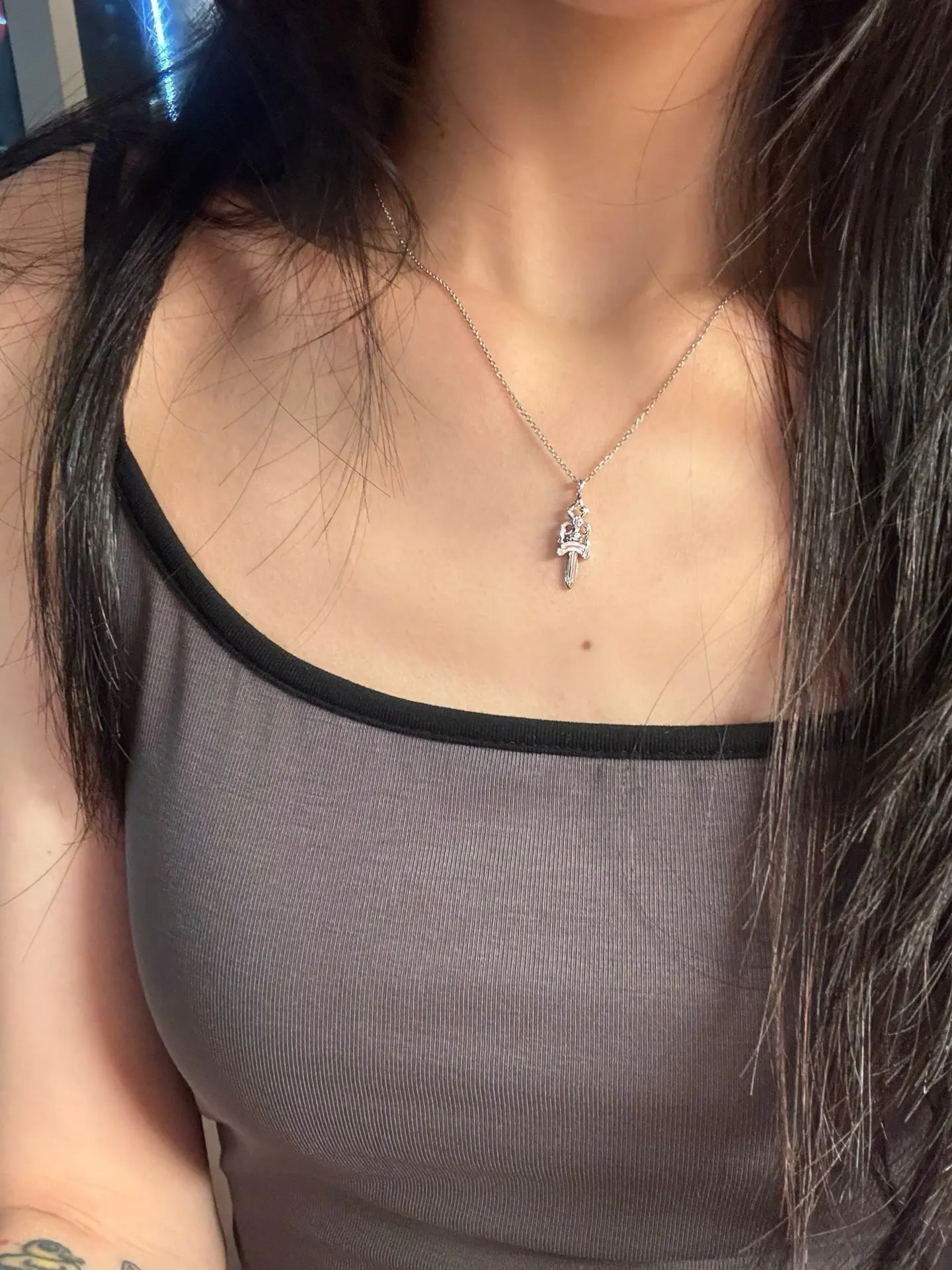 Dagger and Crown Pendant Necklace (Sterling Silver) D18016870 — view 8