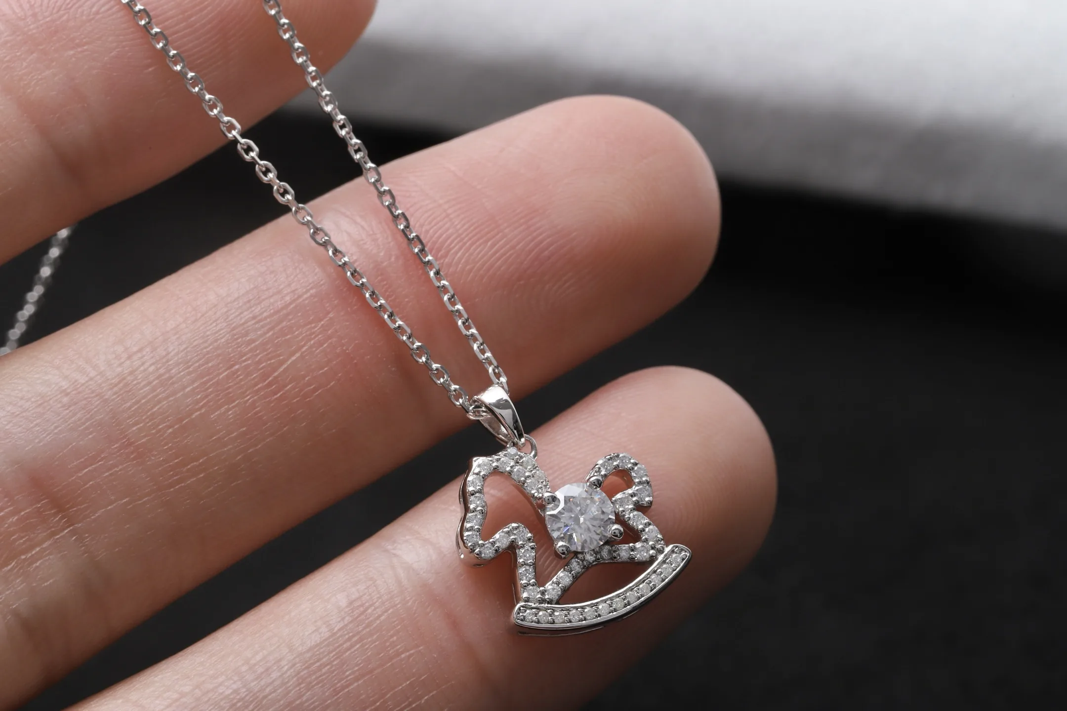 Moissanite Horse Pendant Necklace (Sterling Silver) D24016956 — view 4
