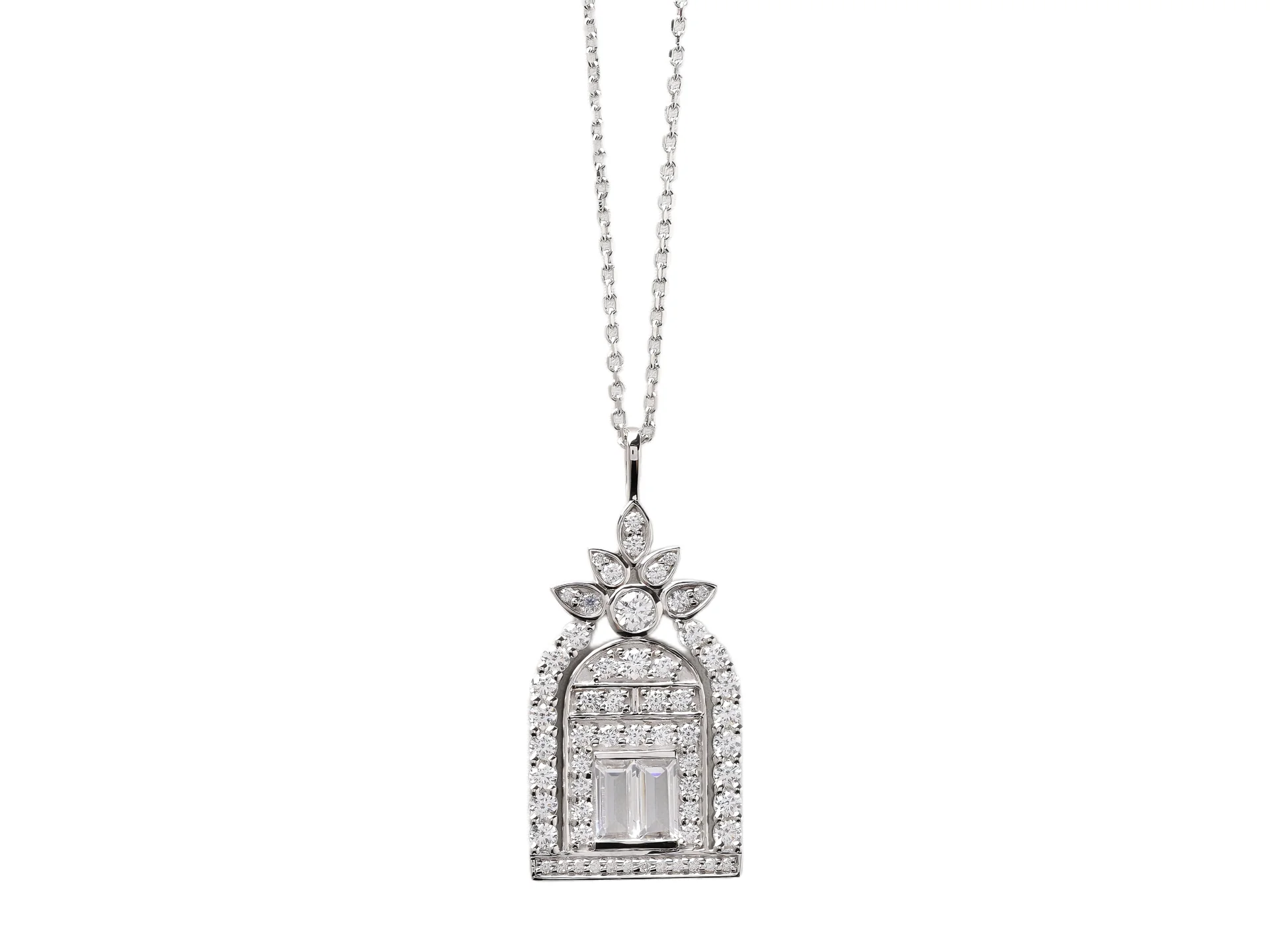 Moissanite Gate of Happiness Pendant Necklace (Sterling Silver) D55016958