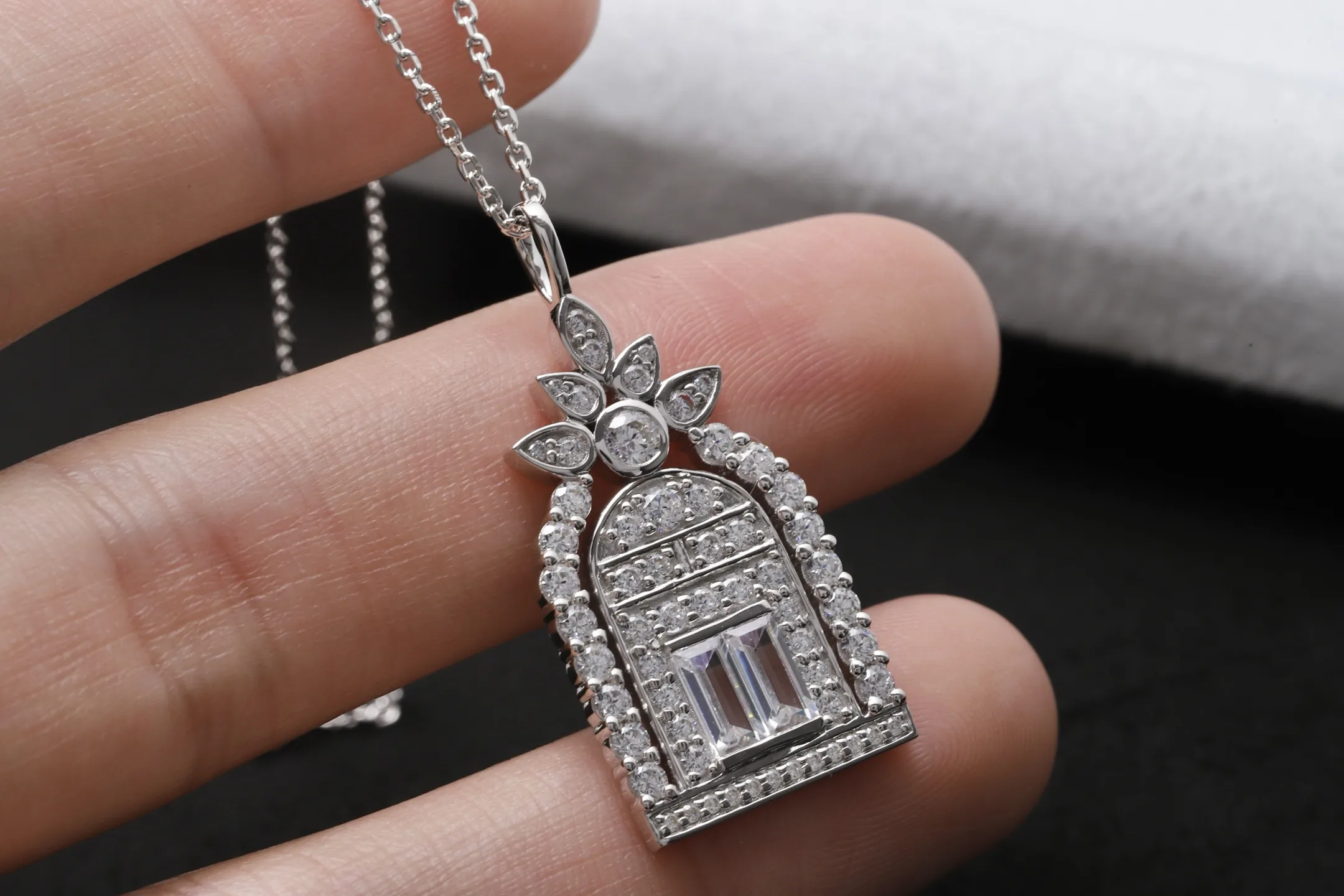 Moissanite Gate of Happiness Pendant Necklace (Sterling Silver) D55016958 — view 4