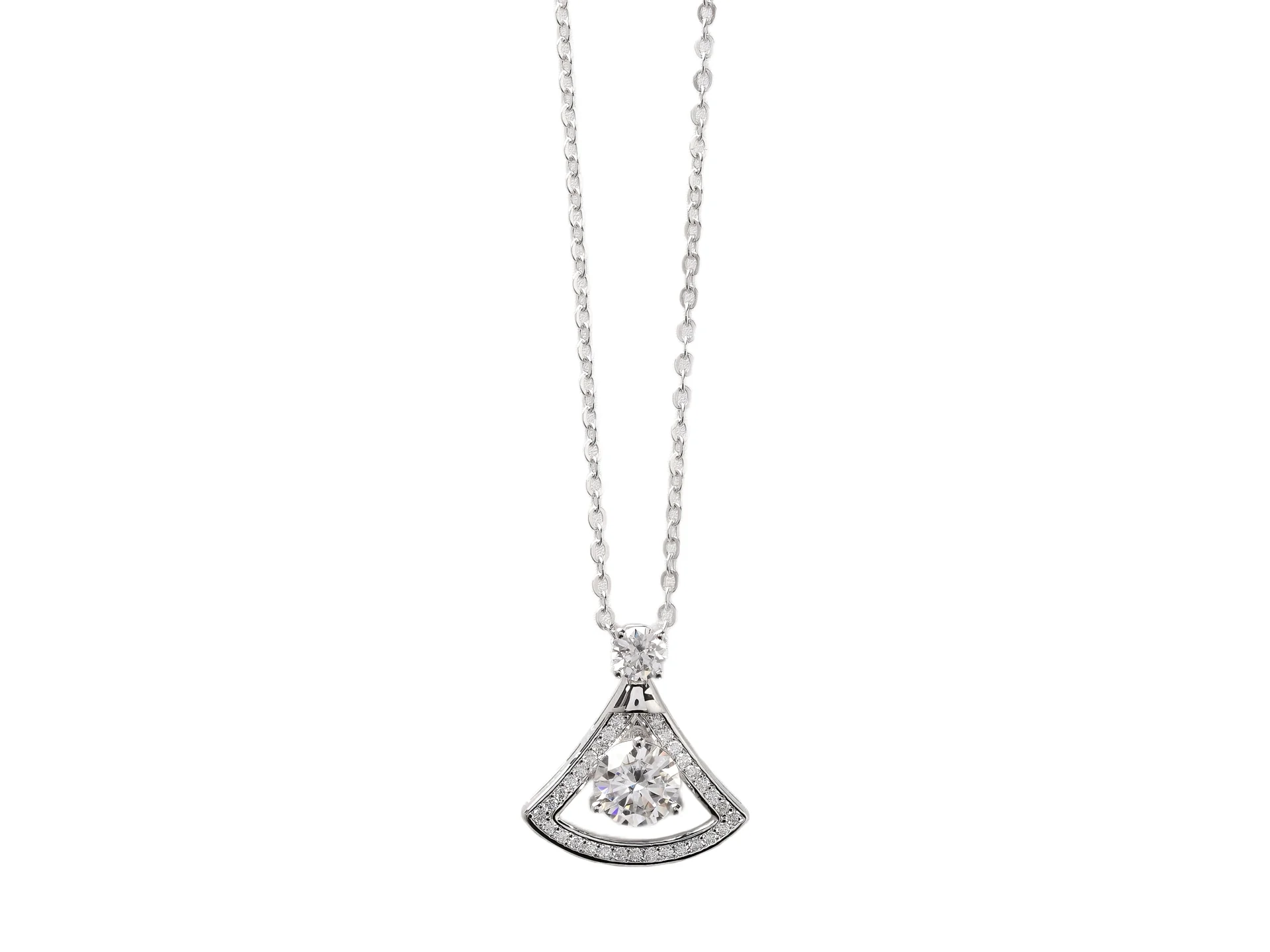 Fan-Shaped Moissanite Pendant Necklace (Sterling Silver) D28516957