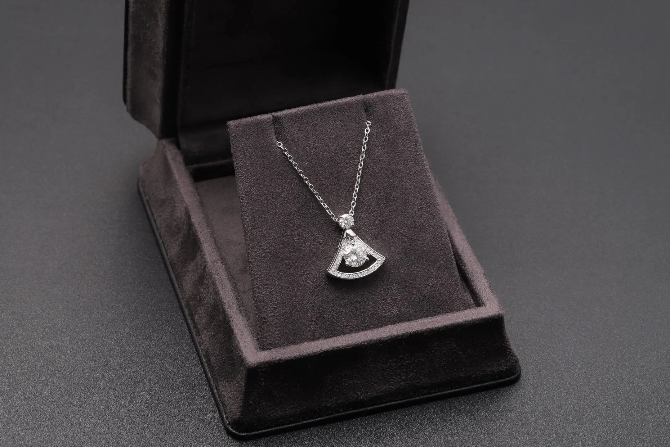 Fan-Shaped Moissanite Pendant Necklace (Sterling Silver) D28516957 — view 2
