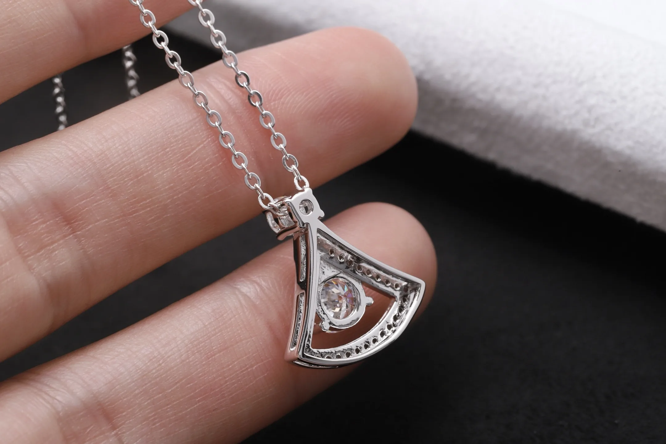 Fan-Shaped Moissanite Pendant Necklace (Sterling Silver) D28516957 — view 5