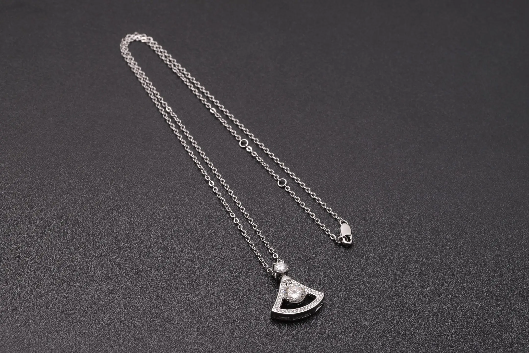 Fan-Shaped Moissanite Pendant Necklace (Sterling Silver) D28516957 — view 7