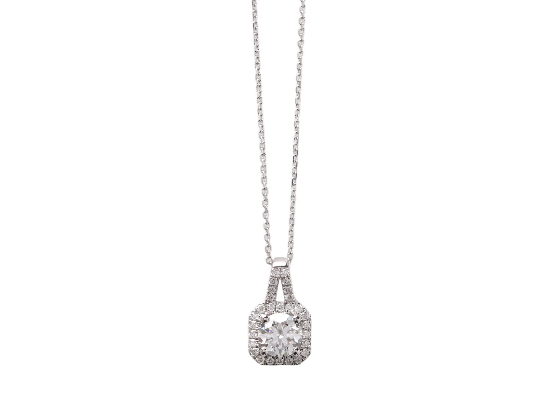 Square Halo Moissanite Pendant Necklace (Sterling Silver) D22516954