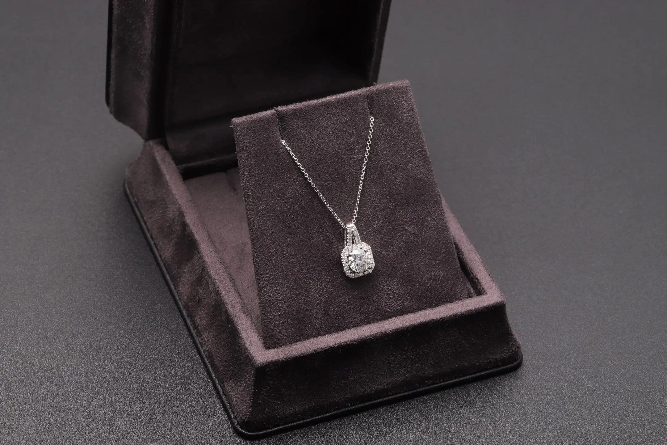 Square Halo Moissanite Pendant Necklace (Sterling Silver) D22516954 — view 2