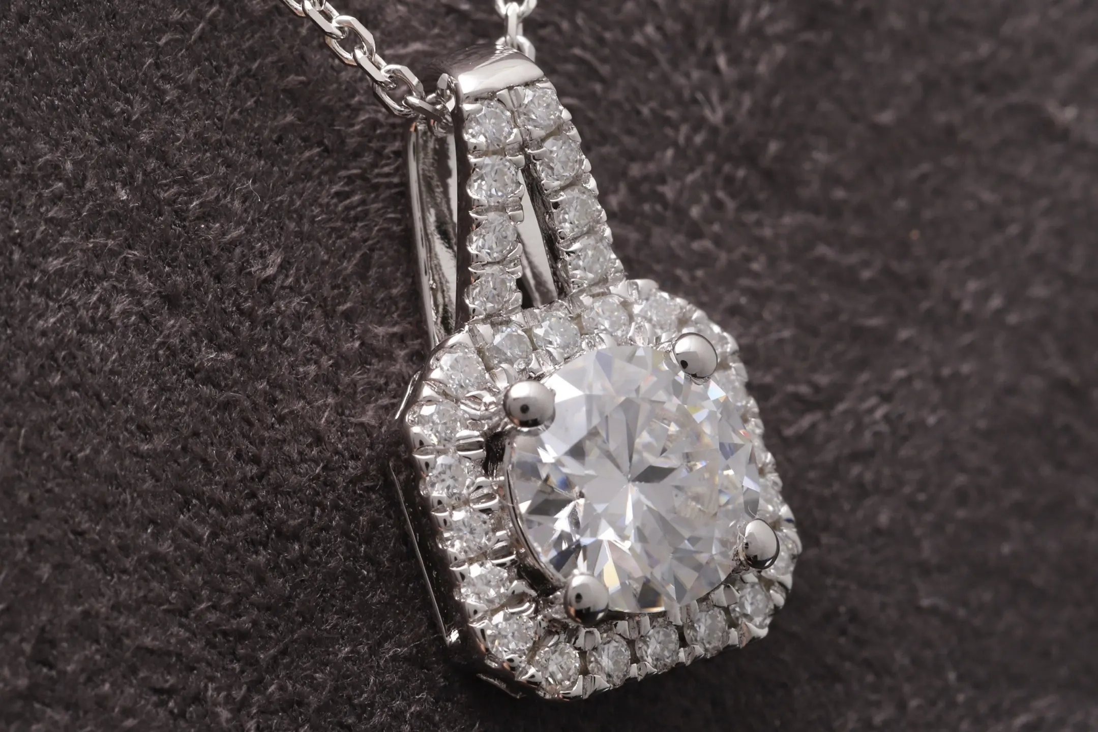 Square Halo Moissanite Pendant Necklace (Sterling Silver) D22516954 — view 3