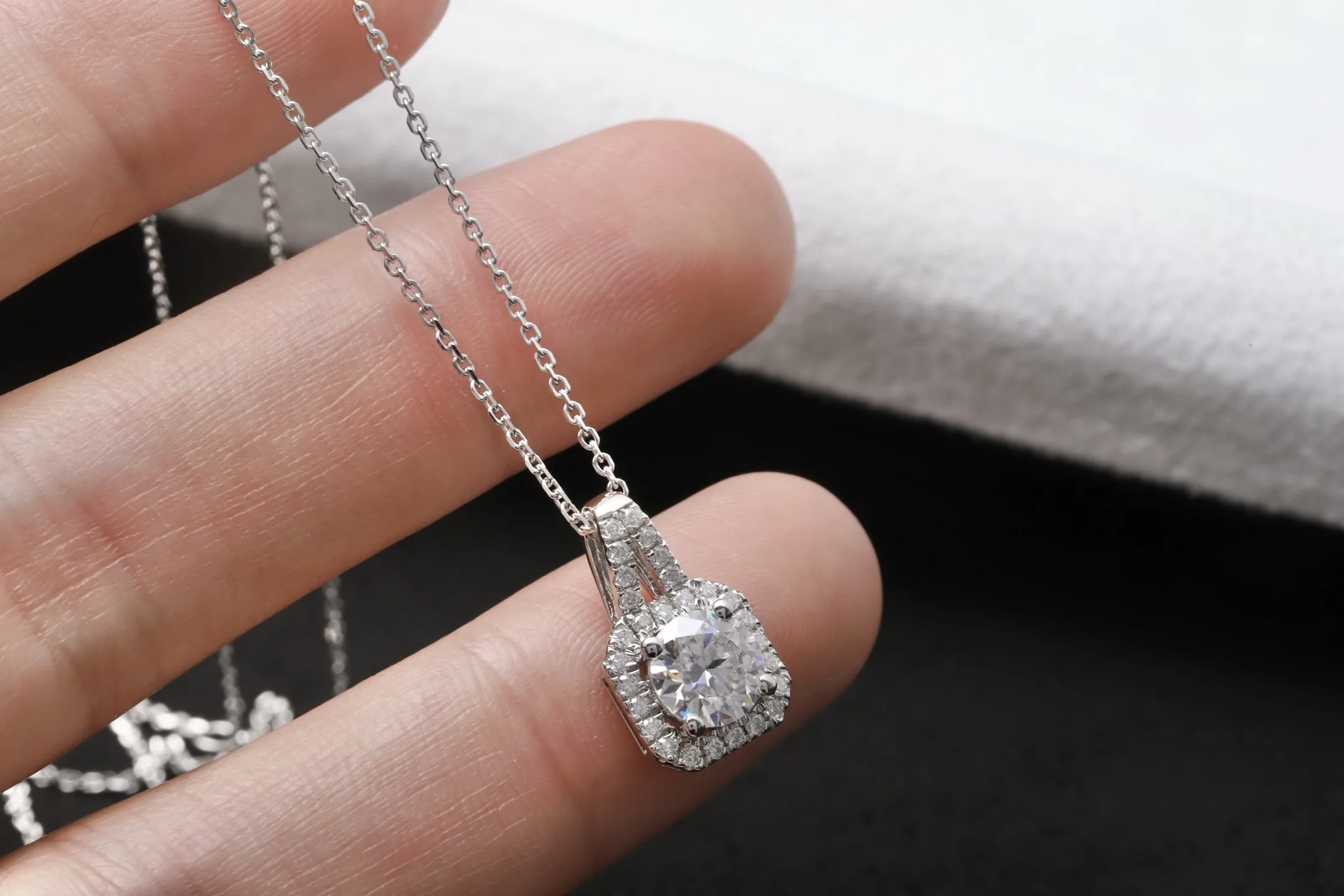 Square Halo Moissanite Pendant Necklace (Sterling Silver) D22516954 — view 4