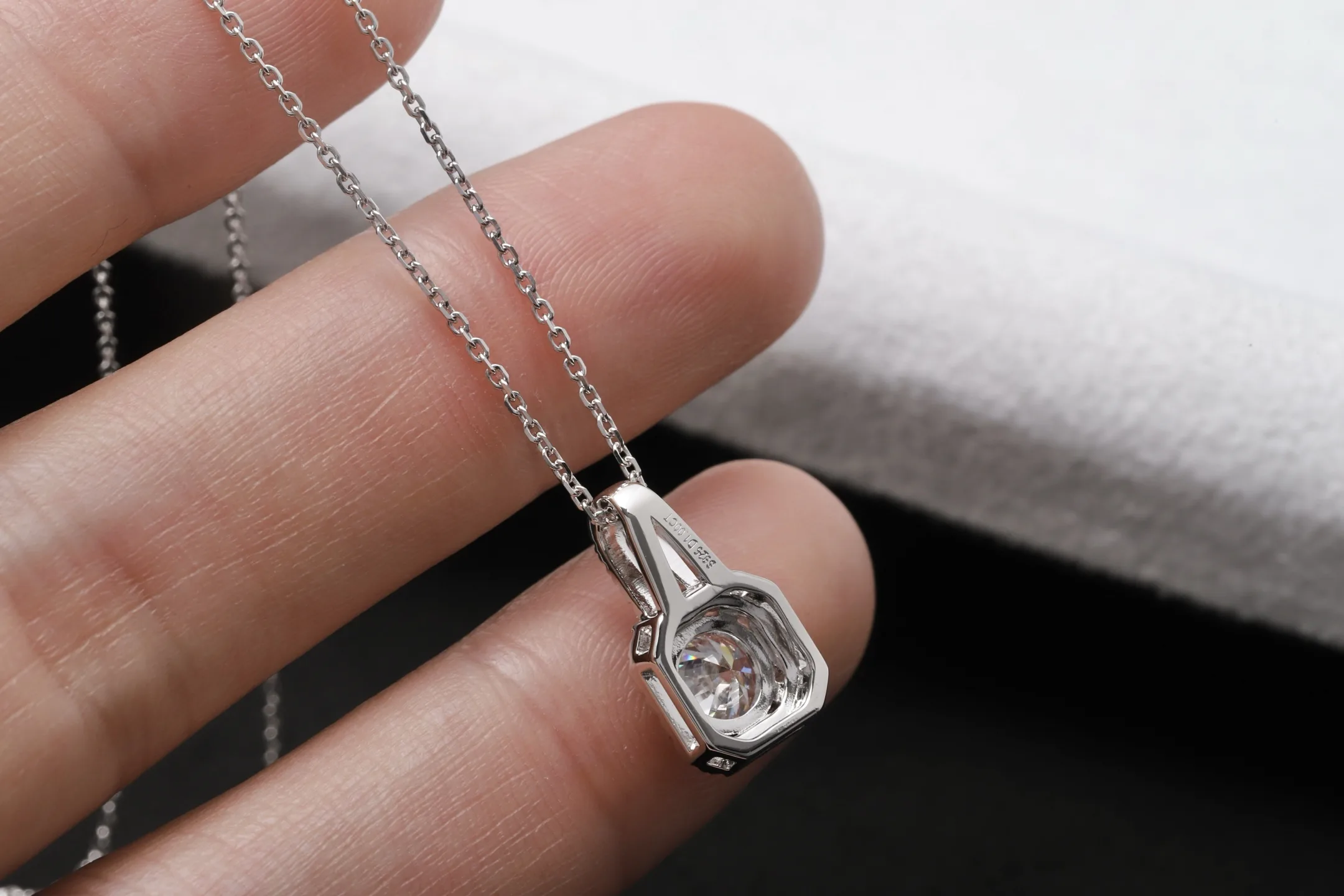 Square Halo Moissanite Pendant Necklace (Sterling Silver) D22516954 — view 5