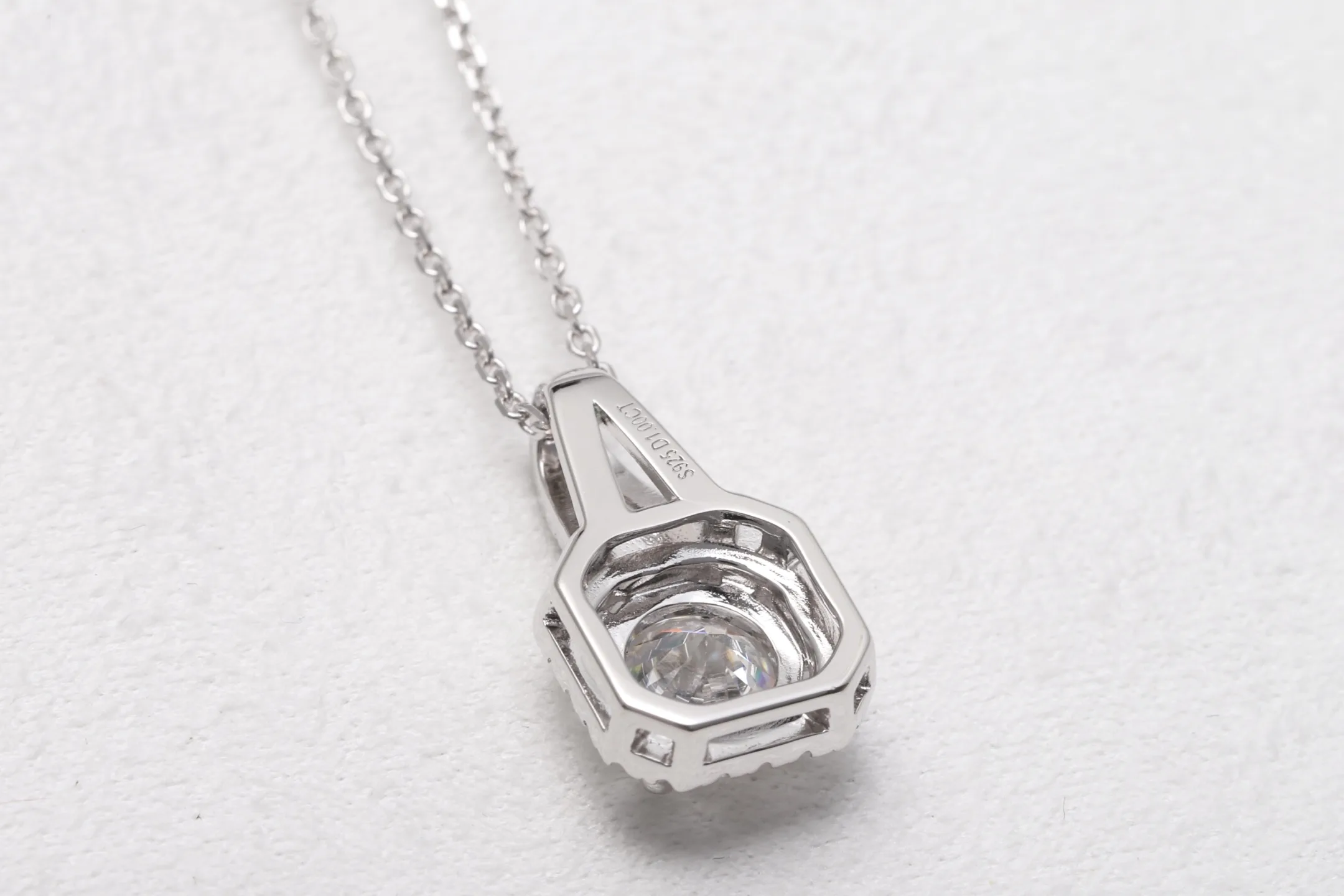 Square Halo Moissanite Pendant Necklace (Sterling Silver) D22516954 — view 7