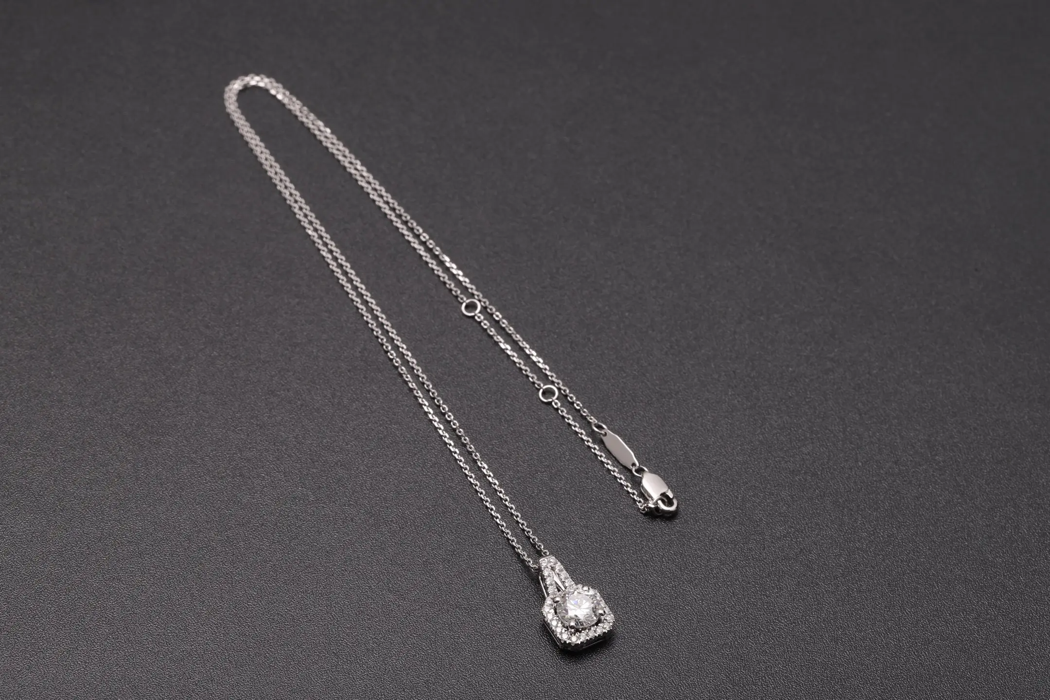 Square Halo Moissanite Pendant Necklace (Sterling Silver) D22516954 — view 8