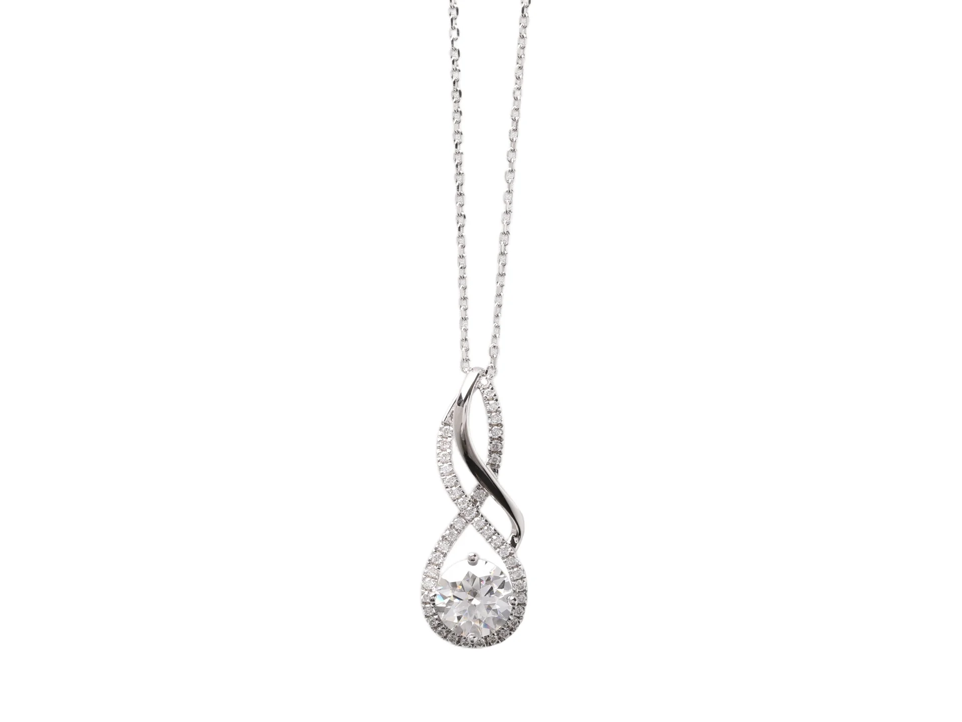 Moissanite Teardrop Pendant Necklace (Sterling Silver) D31516904