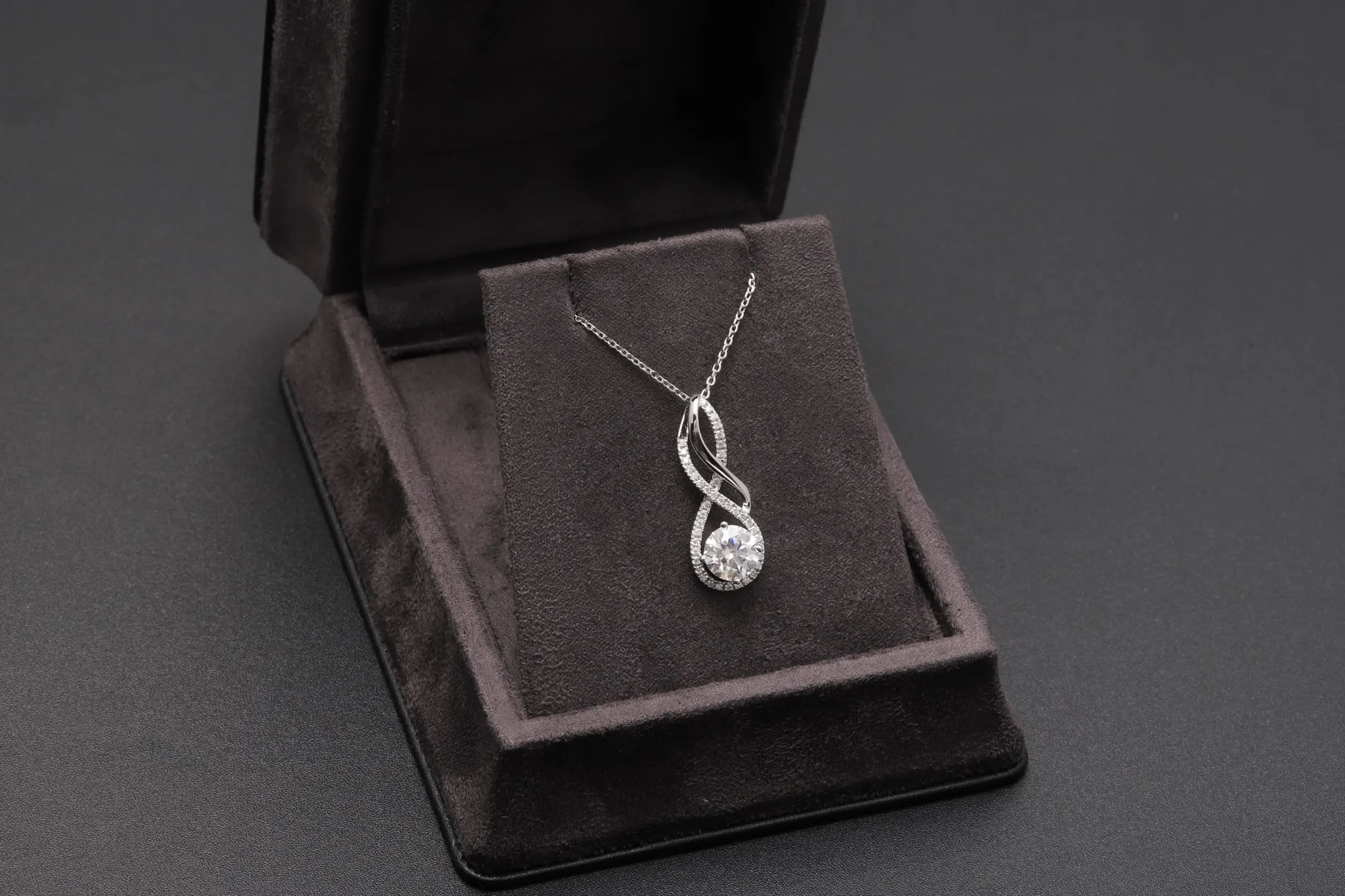 Moissanite Teardrop Pendant Necklace (Sterling Silver) D31516904 — view 2