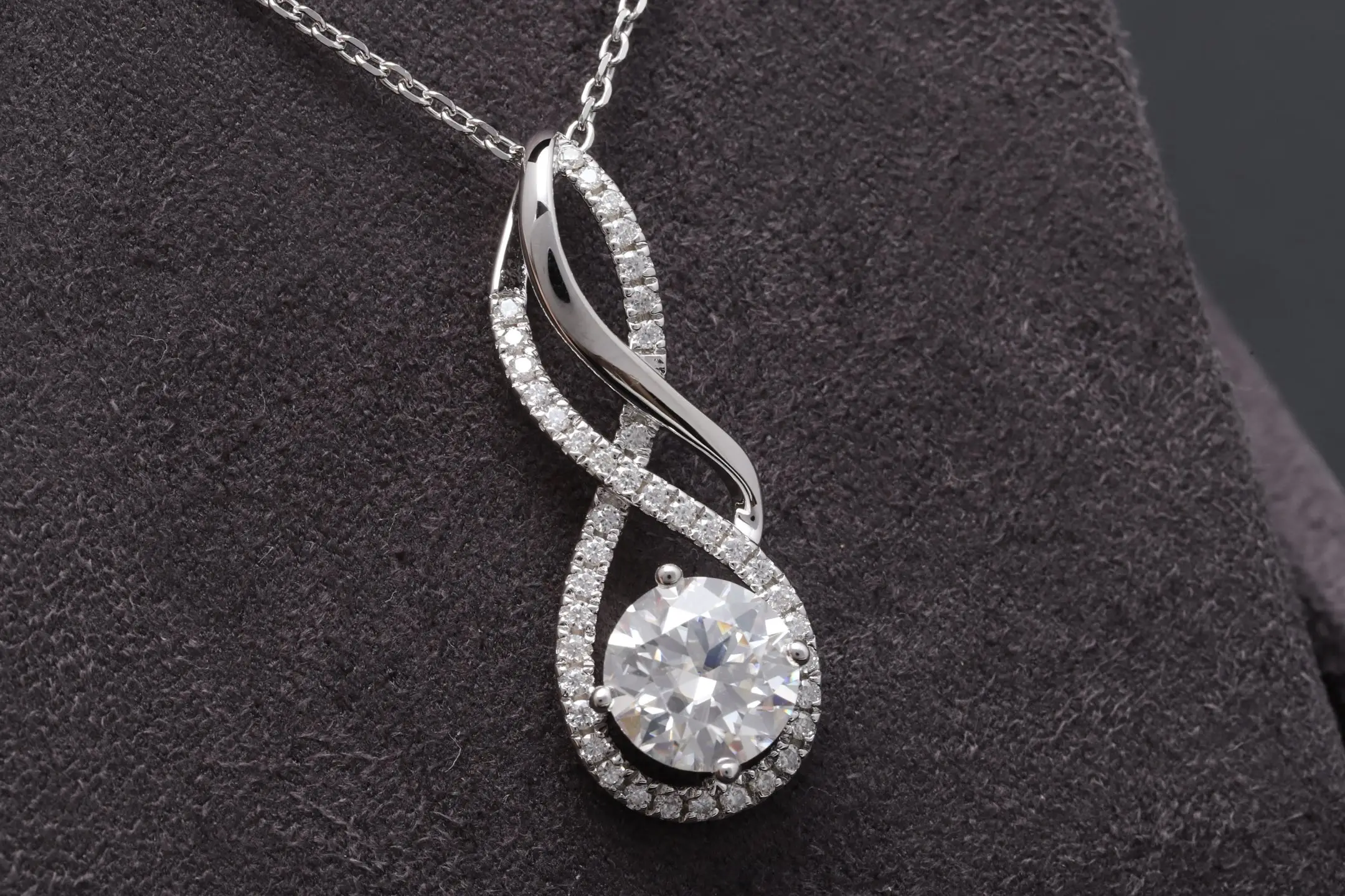 Moissanite Teardrop Pendant Necklace (Sterling Silver) D31516904 — view 3