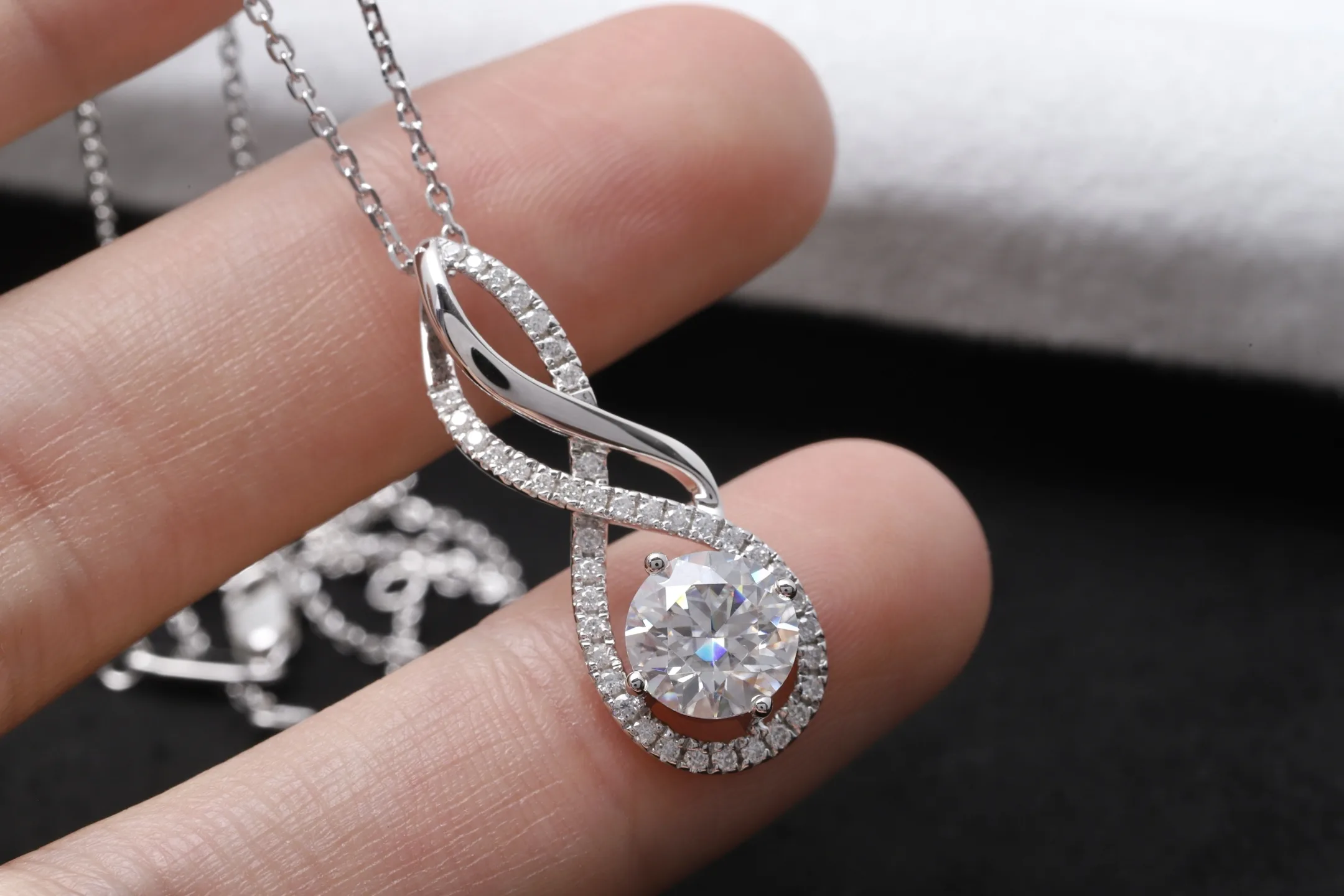 Moissanite Teardrop Pendant Necklace (Sterling Silver) D31516904 — view 4