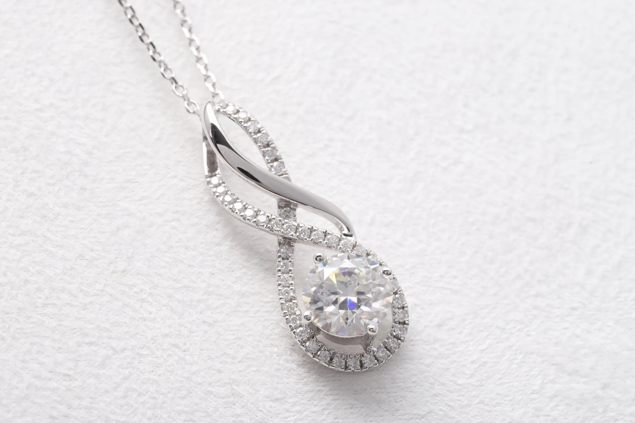 Moissanite Teardrop Pendant Necklace (Sterling Silver) D31516904 — view 7